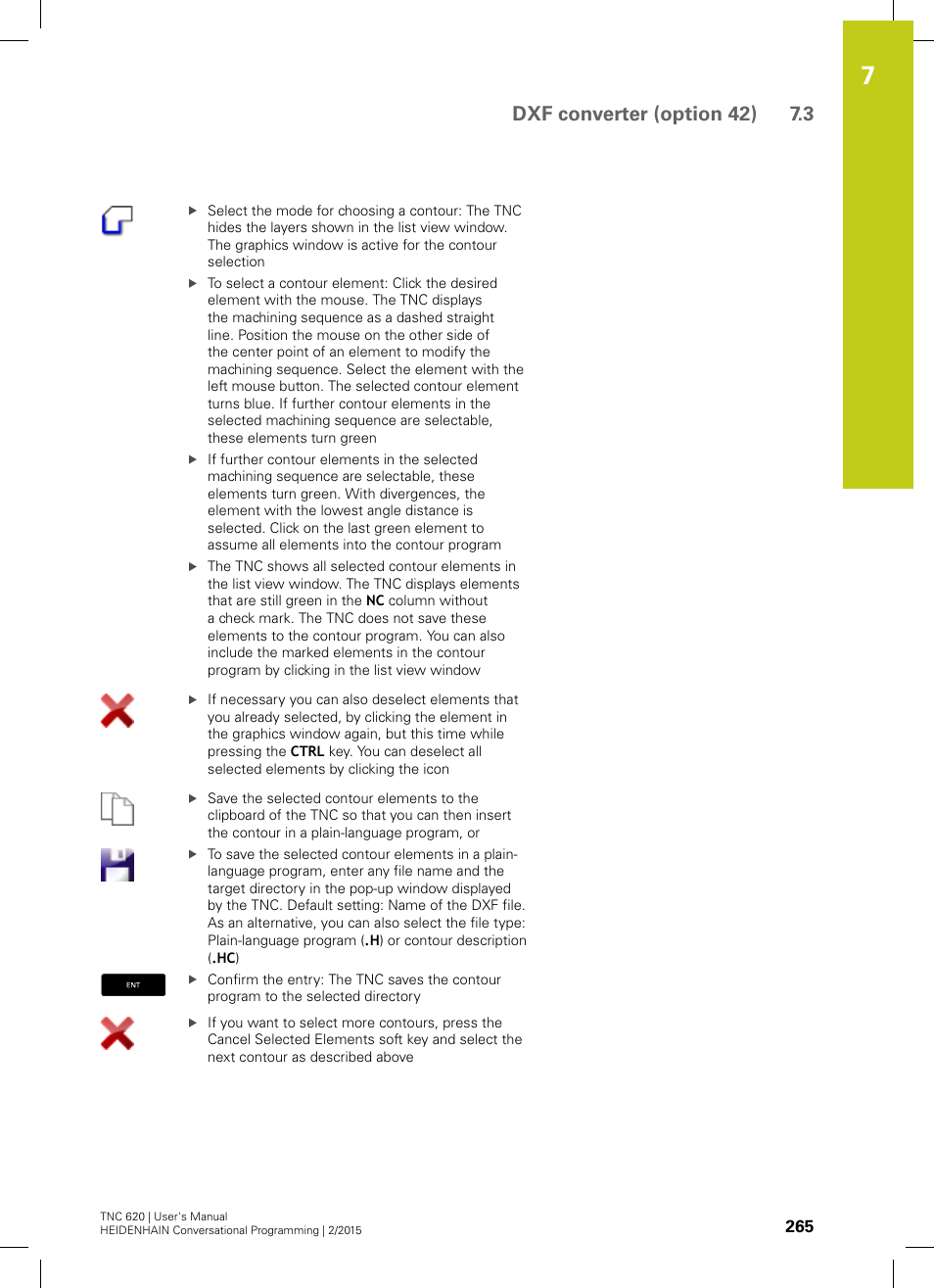 Dxf converter (option 42) 7.3 | HEIDENHAIN TNC 620 (81760x-02) User Manual | Page 265 / 656