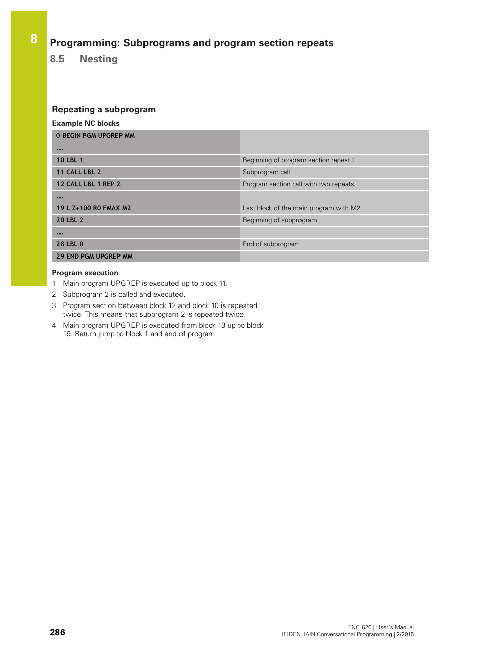 Repeating a subprogram | HEIDENHAIN TNC 620 (81760x-02) User Manual | Page 286 / 656