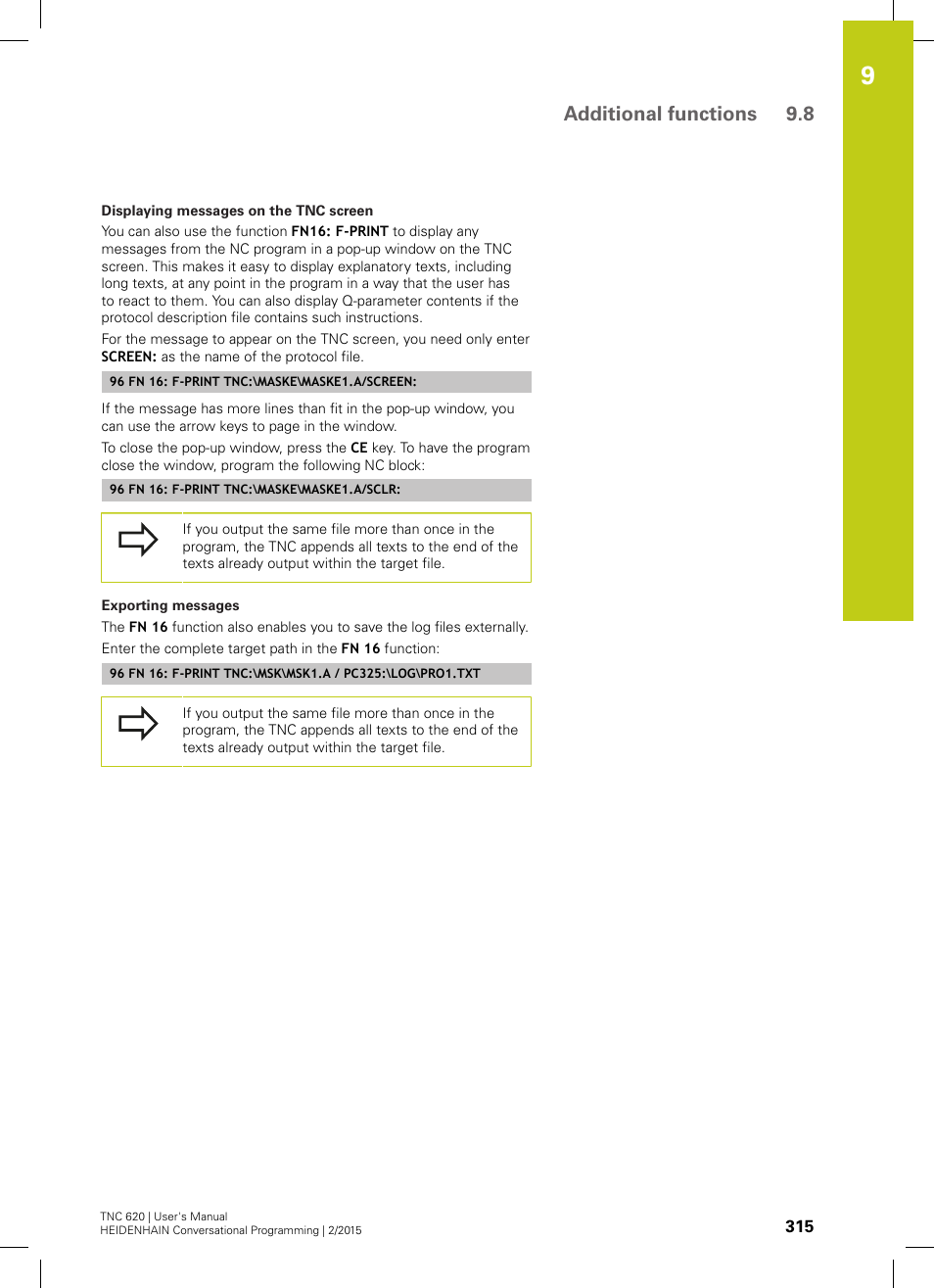 Additional functions 9.8 | HEIDENHAIN TNC 620 (81760x-02) User Manual | Page 315 / 656