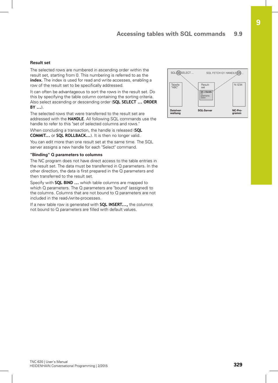 Accessing tables with sql commands 9.9 | HEIDENHAIN TNC 620 (81760x-02) User Manual | Page 329 / 656