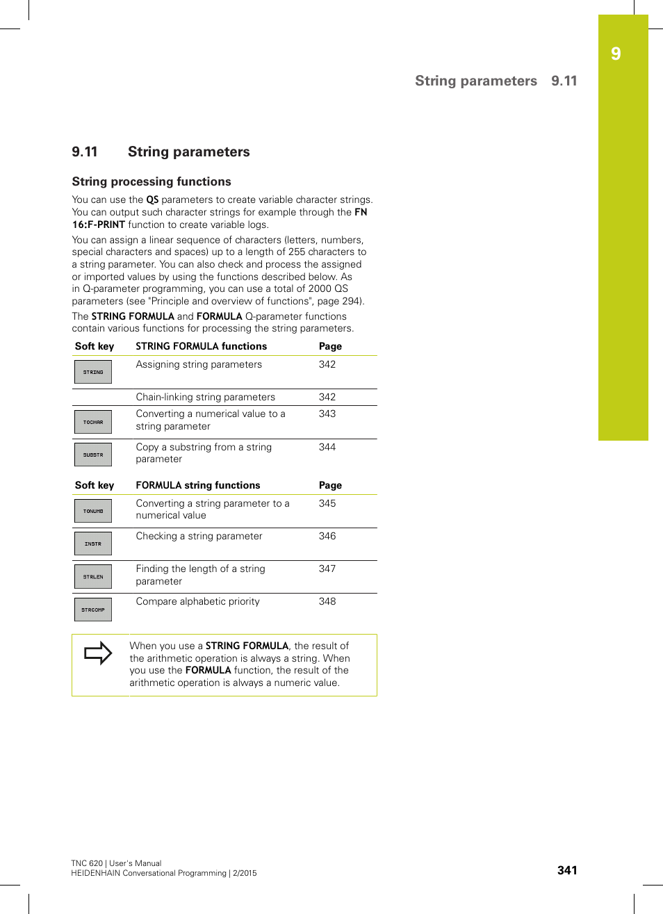 11 string parameters, String processing functions, String parameters | String parameters 9.11 | HEIDENHAIN TNC 620 (81760x-02) User Manual | Page 341 / 656