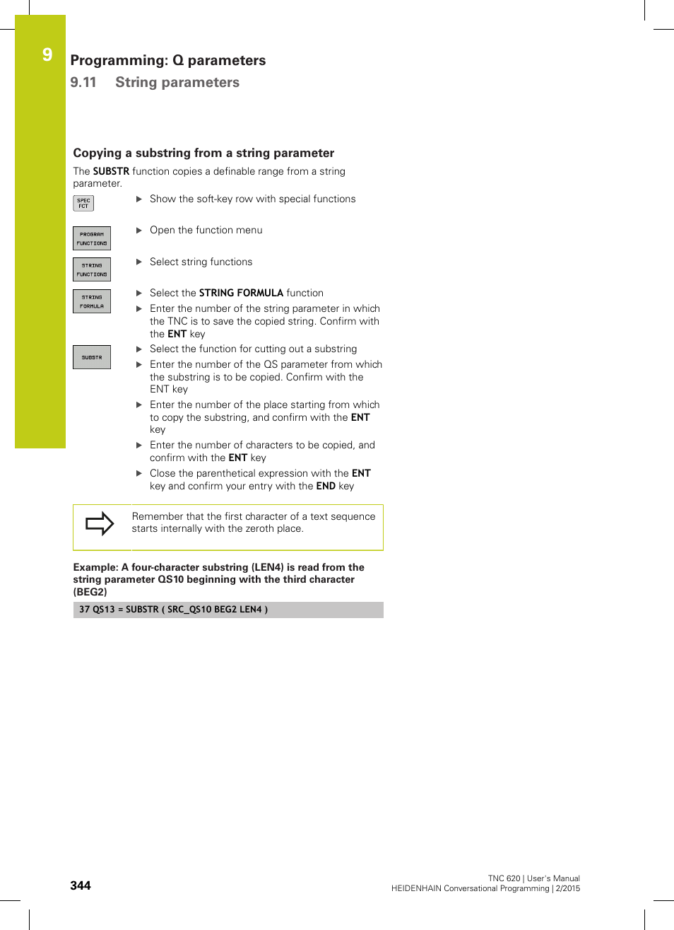 Copying a substring from a string parameter, Programming: q parameters 9.11 string parameters | HEIDENHAIN TNC 620 (81760x-02) User Manual | Page 344 / 656