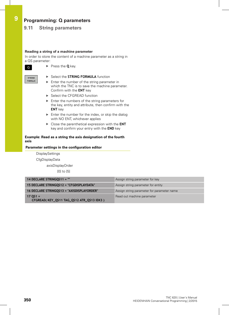 Programming: q parameters 9.11 string parameters | HEIDENHAIN TNC 620 (81760x-02) User Manual | Page 350 / 656