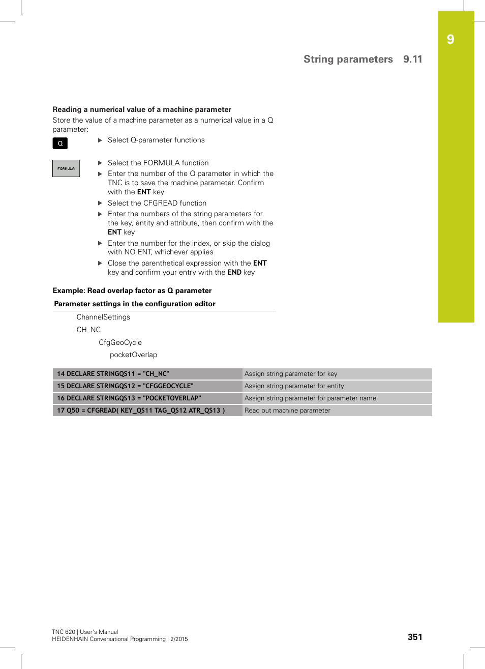 String parameters 9.11 | HEIDENHAIN TNC 620 (81760x-02) User Manual | Page 351 / 656