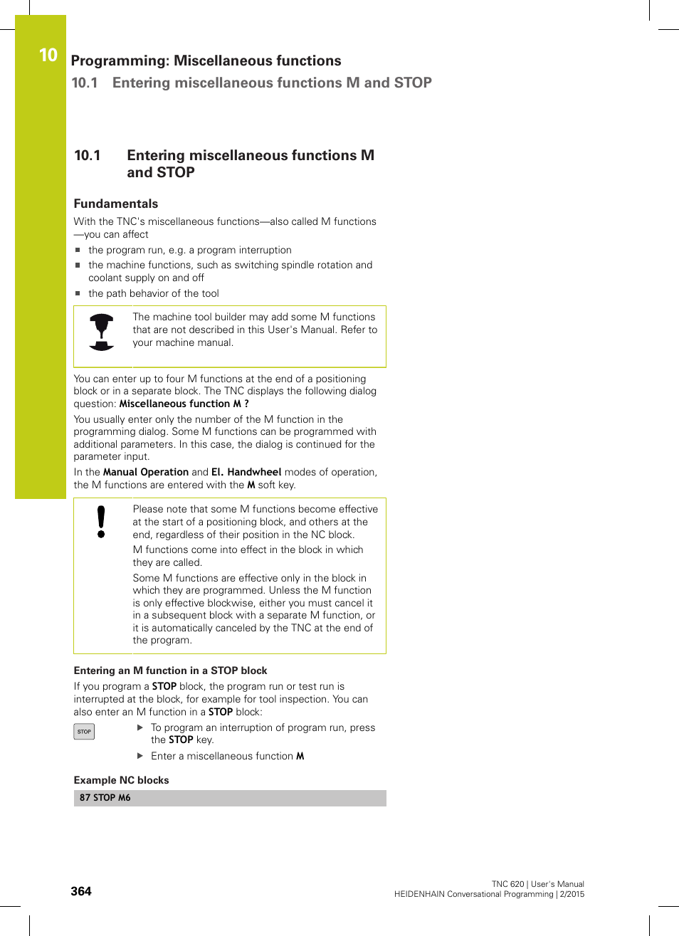 1 entering miscellaneous functions m and stop, Fundamentals, K ("fundamentals | Entering miscellaneous functions m and stop | HEIDENHAIN TNC 620 (81760x-02) User Manual | Page 364 / 656