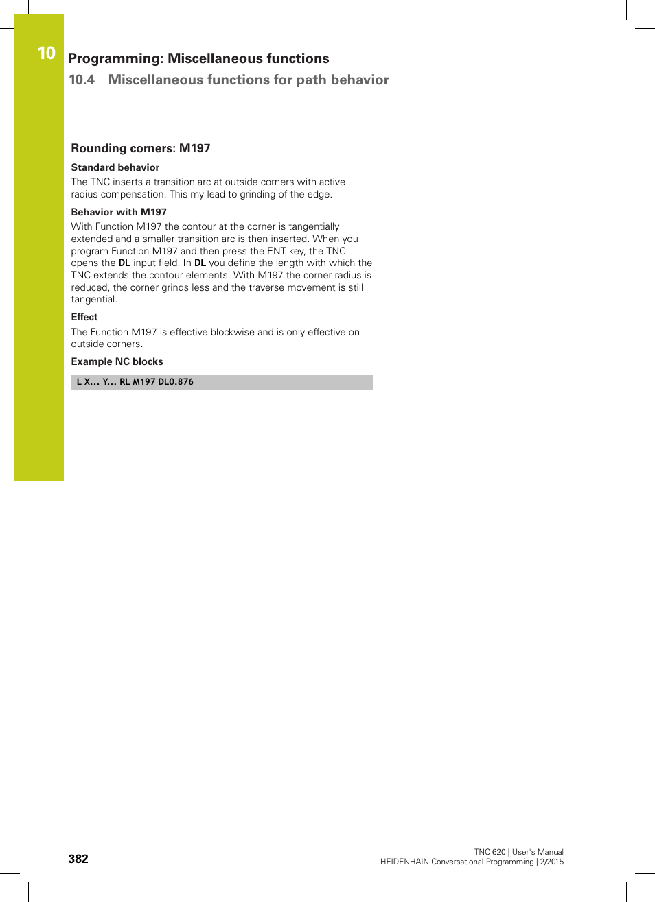 Rounding corners: m197, Or rounding corners ("rounding corners: m197 | HEIDENHAIN TNC 620 (81760x-02) User Manual | Page 382 / 656