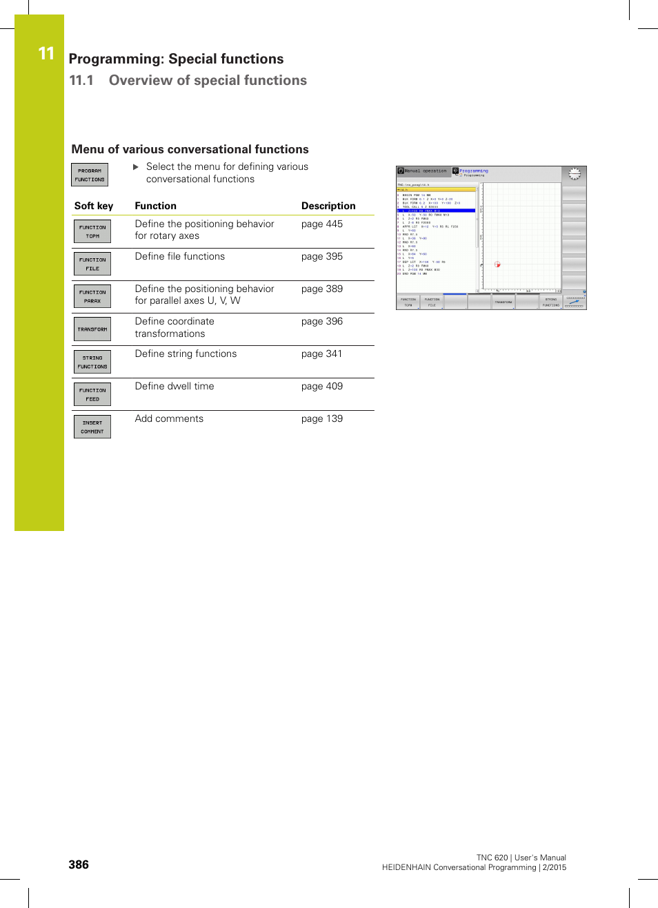 Menu of various conversational functions | HEIDENHAIN TNC 620 (81760x-02) User Manual | Page 386 / 656