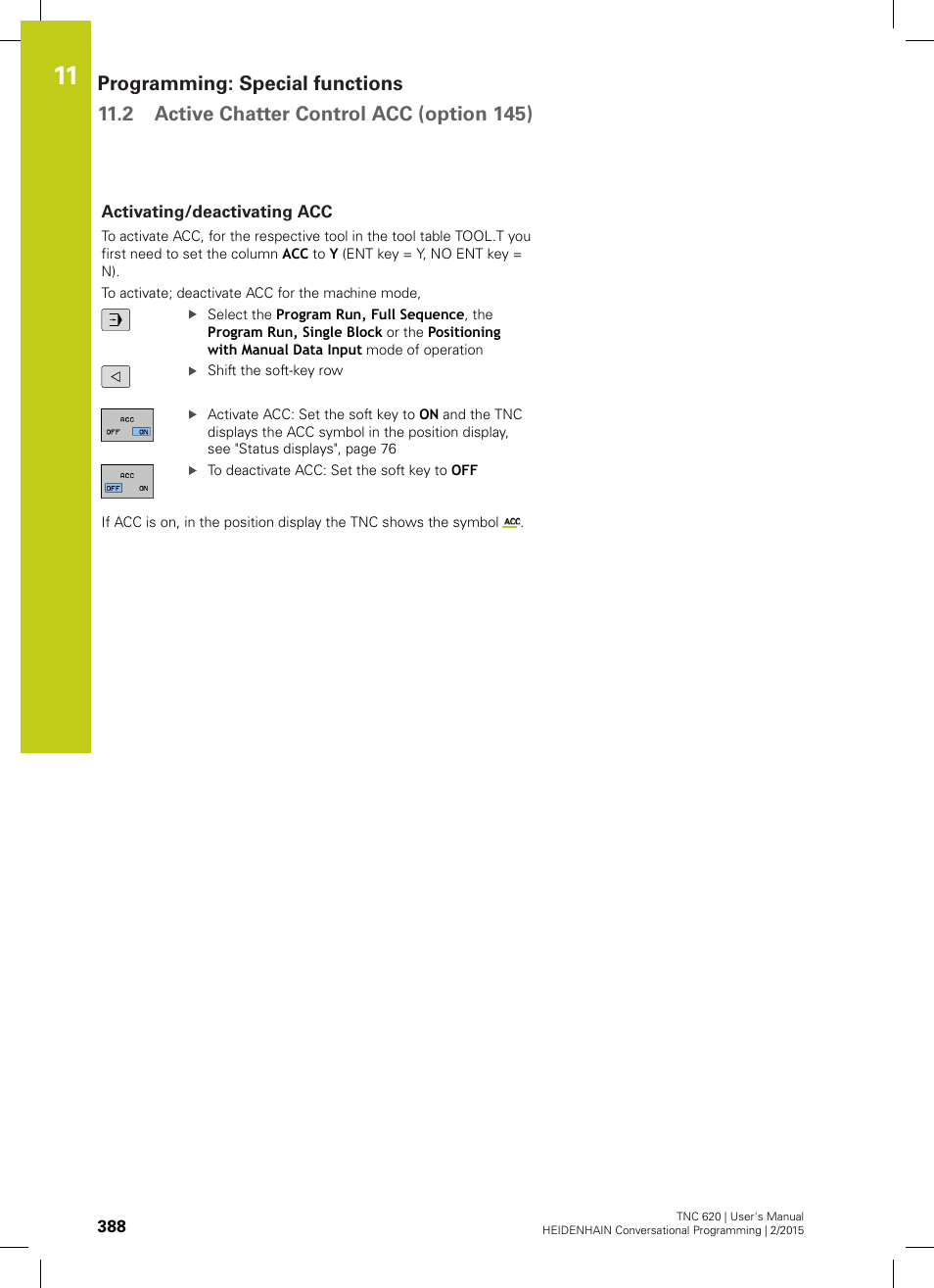 Activating/deactivating acc, Y ("activating/deactivating acc | HEIDENHAIN TNC 620 (81760x-02) User Manual | Page 388 / 656