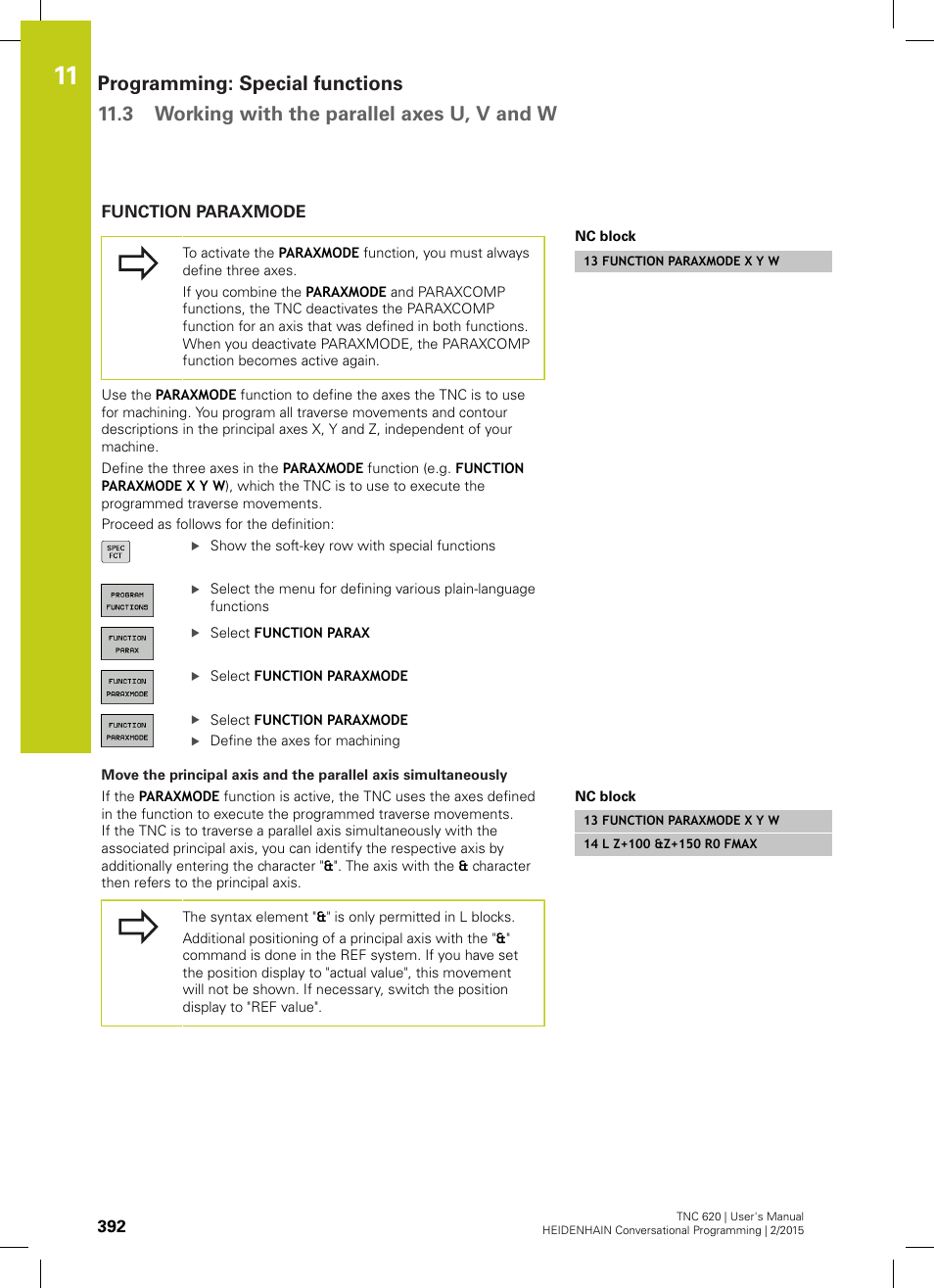 Function paraxmode | HEIDENHAIN TNC 620 (81760x-02) User Manual | Page 392 / 656