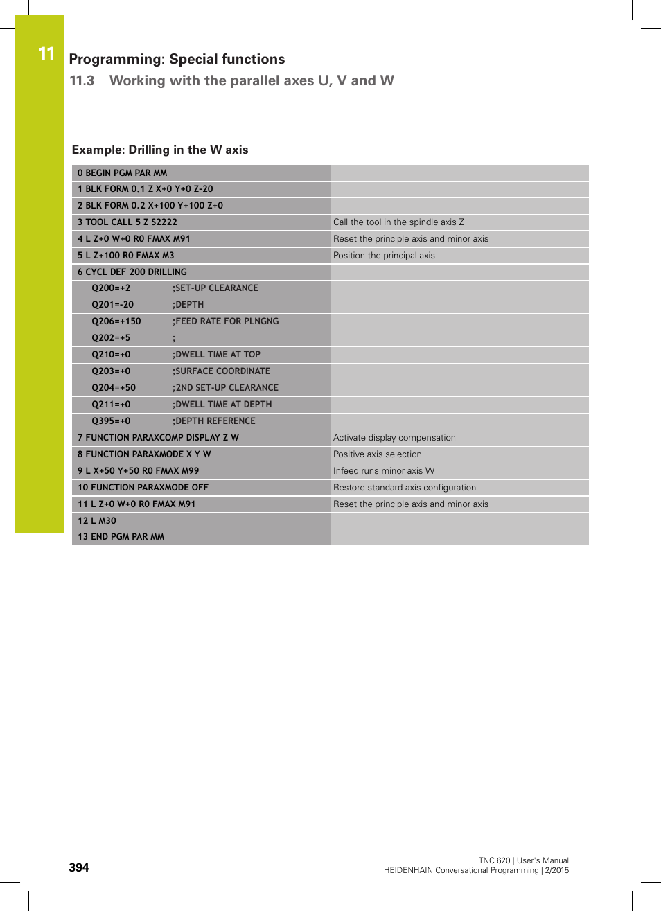 Example: drilling in the w axis | HEIDENHAIN TNC 620 (81760x-02) User Manual | Page 394 / 656