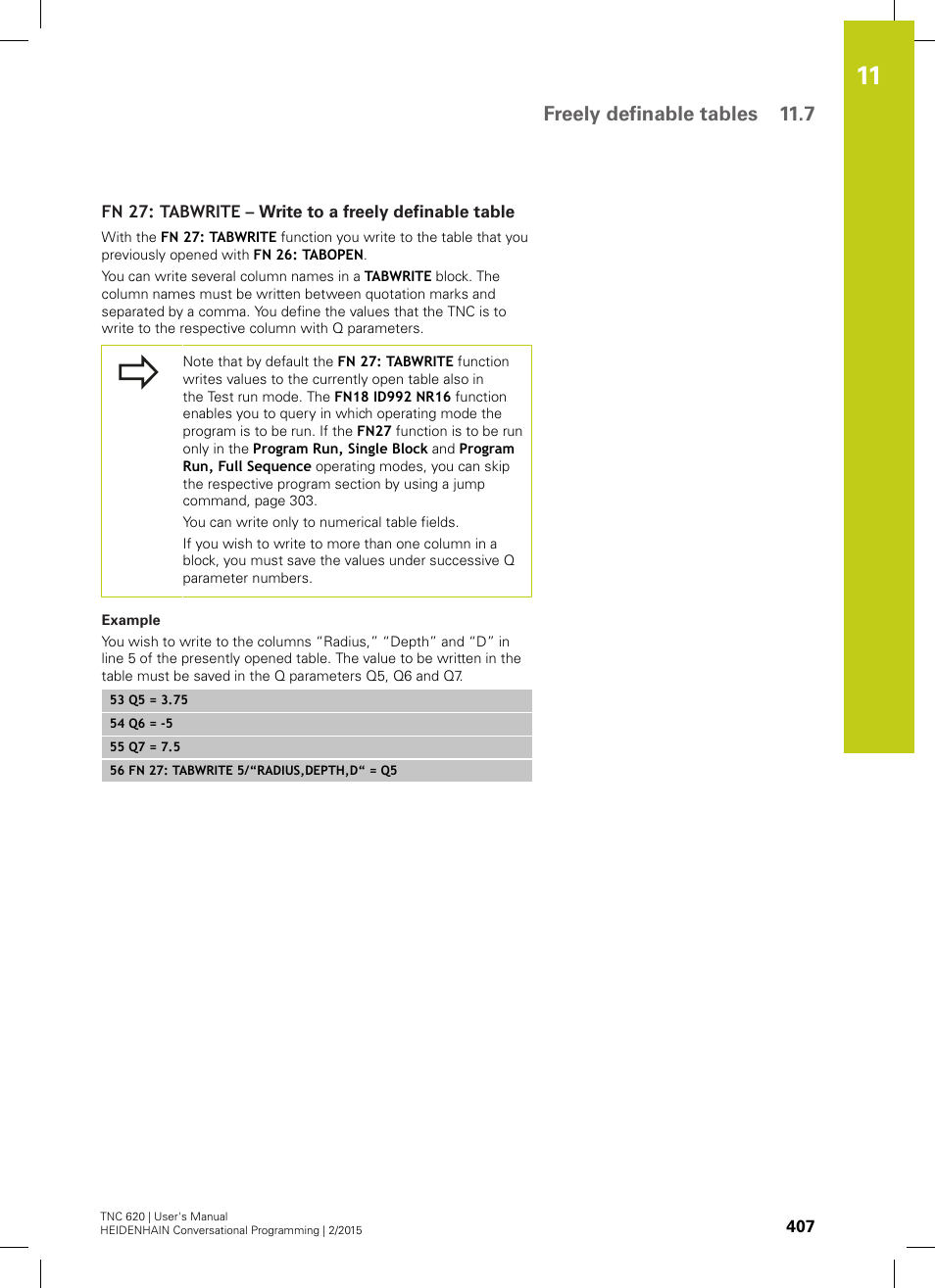 Freely definable tables 11.7 | HEIDENHAIN TNC 620 (81760x-02) User Manual | Page 407 / 656