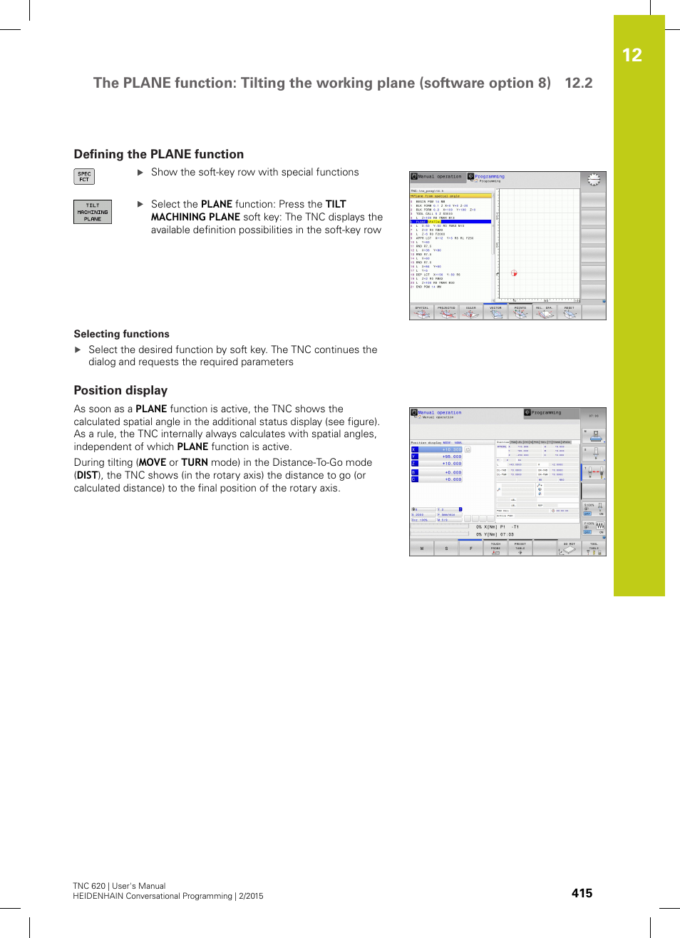 Defining the plane function, Position display | HEIDENHAIN TNC 620 (81760x-02) User Manual | Page 415 / 656