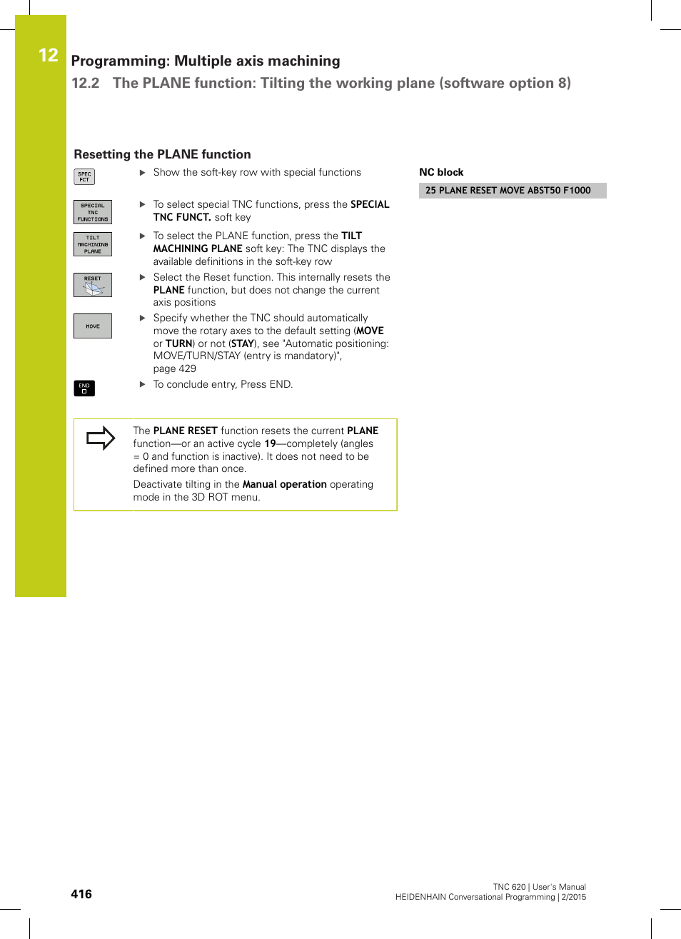 Resetting the plane function | HEIDENHAIN TNC 620 (81760x-02) User Manual | Page 416 / 656