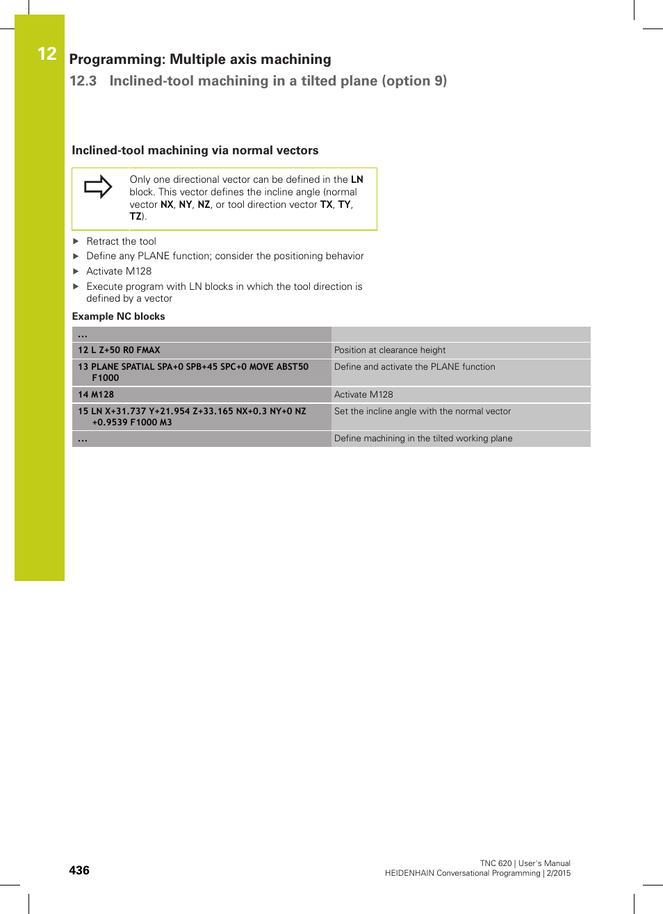 Inclined-tool machining via normal vectors | HEIDENHAIN TNC 620 (81760x-02) User Manual | Page 436 / 656