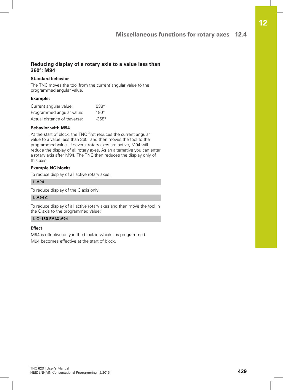 Miscellaneous functions for rotary axes 12.4 | HEIDENHAIN TNC 620 (81760x-02) User Manual | Page 439 / 656