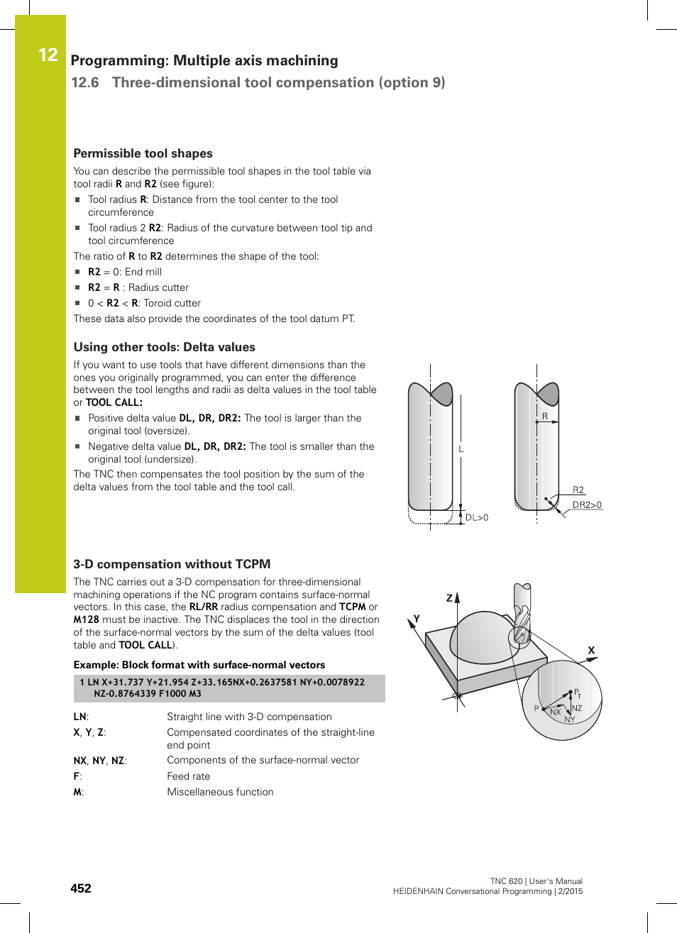 Permissible tool shapes, Using other tools: delta values, D compensation without tcpm | HEIDENHAIN TNC 620 (81760x-02) User Manual | Page 452 / 656