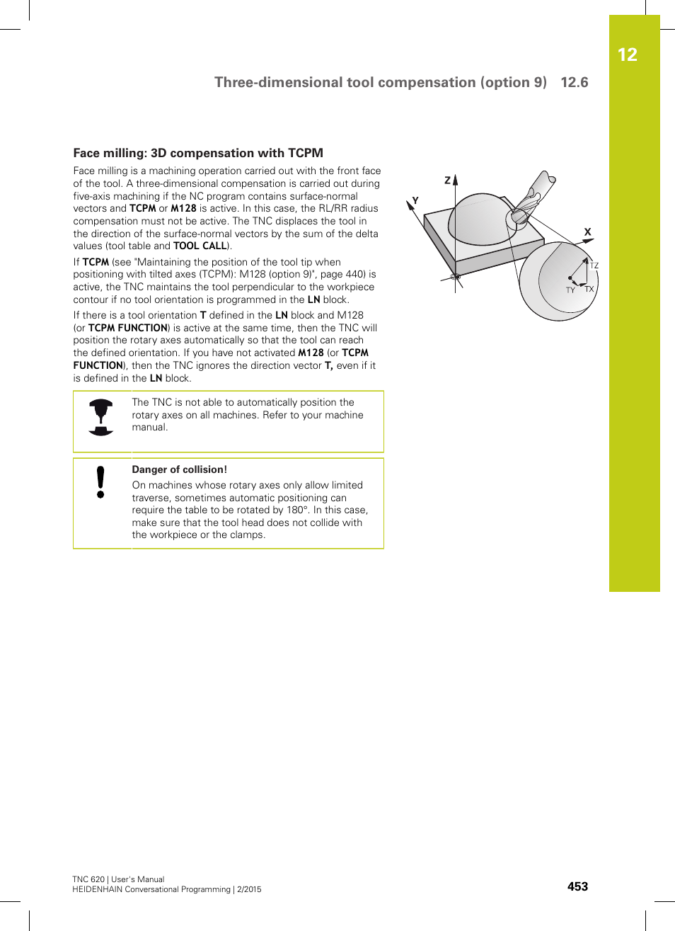 Face milling: 3d compensation with tcpm | HEIDENHAIN TNC 620 (81760x-02) User Manual | Page 453 / 656