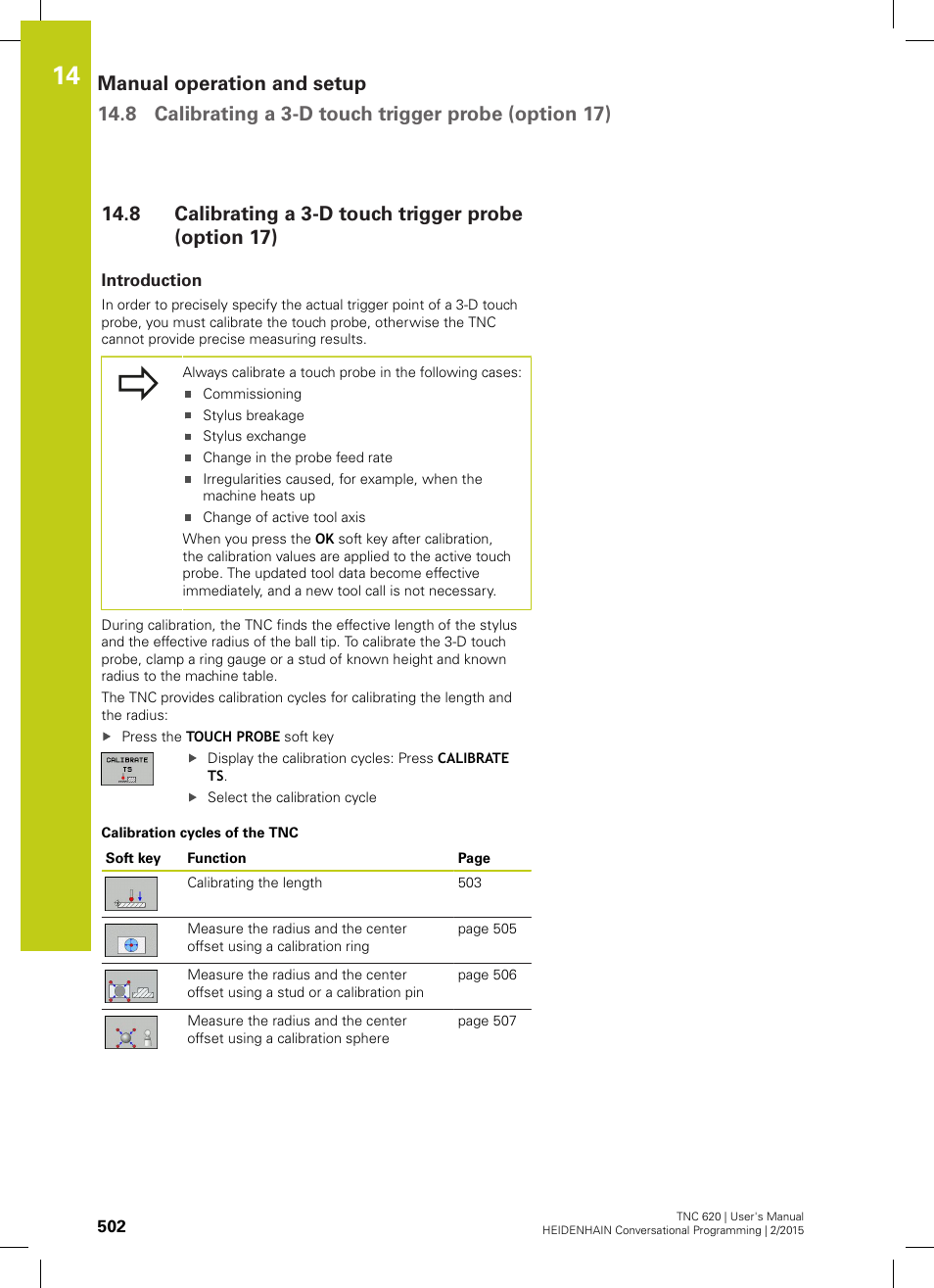 Introduction, Calibrating a 3-d touch trigger probe (option 17) | HEIDENHAIN TNC 620 (81760x-02) User Manual | Page 502 / 656