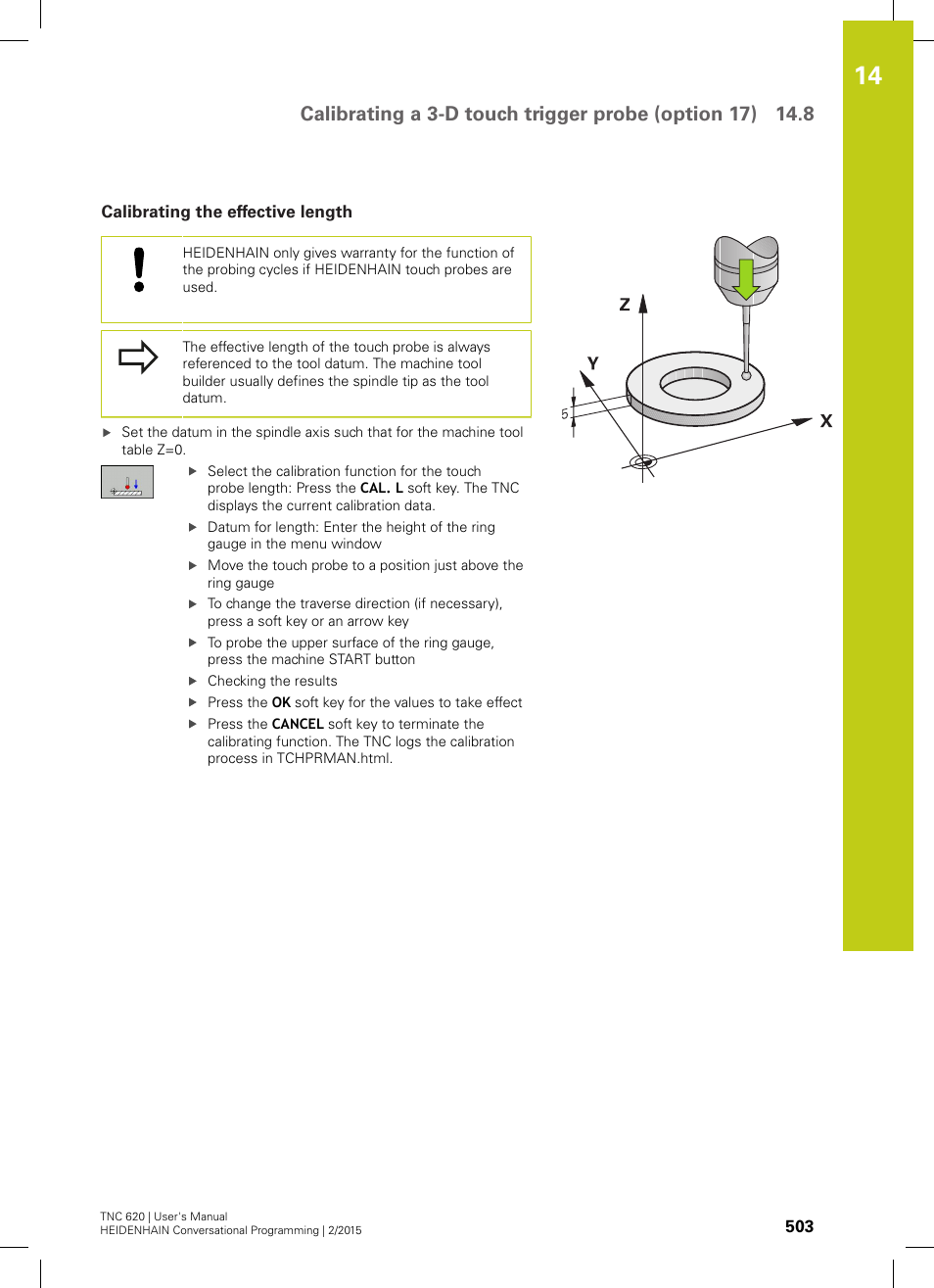 Calibrating the effective length | HEIDENHAIN TNC 620 (81760x-02) User Manual | Page 503 / 656