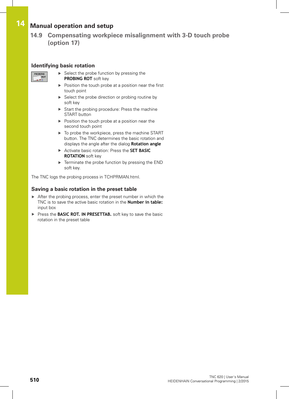 Identifying basic rotation, Saving a basic rotation in the preset table | HEIDENHAIN TNC 620 (81760x-02) User Manual | Page 510 / 656