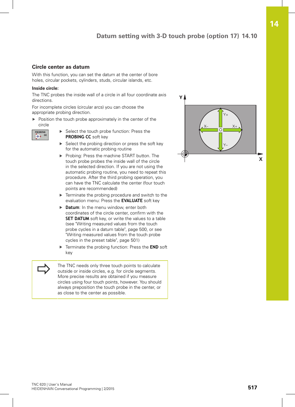 Circle center as datum | HEIDENHAIN TNC 620 (81760x-02) User Manual | Page 517 / 656