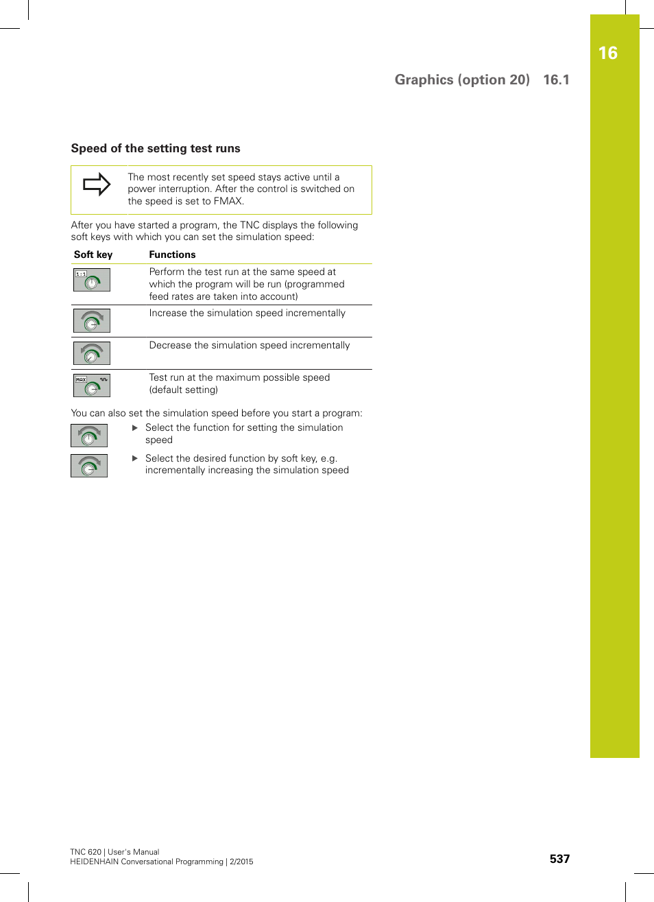 Speed of the setting test runs, See "speed of the setting test | HEIDENHAIN TNC 620 (81760x-02) User Manual | Page 537 / 656