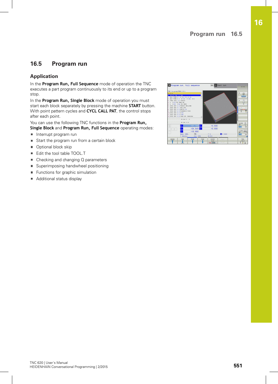 5 program run, Application, T ("program run | Program run, Program run 16.5 | HEIDENHAIN TNC 620 (81760x-02) User Manual | Page 551 / 656