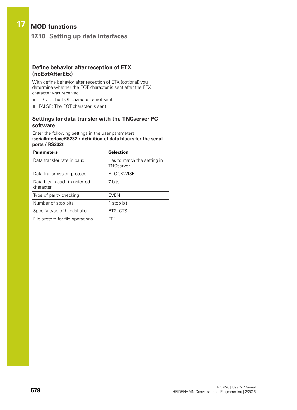 Mod functions 17.10 setting up data interfaces | HEIDENHAIN TNC 620 (81760x-02) User Manual | Page 578 / 656