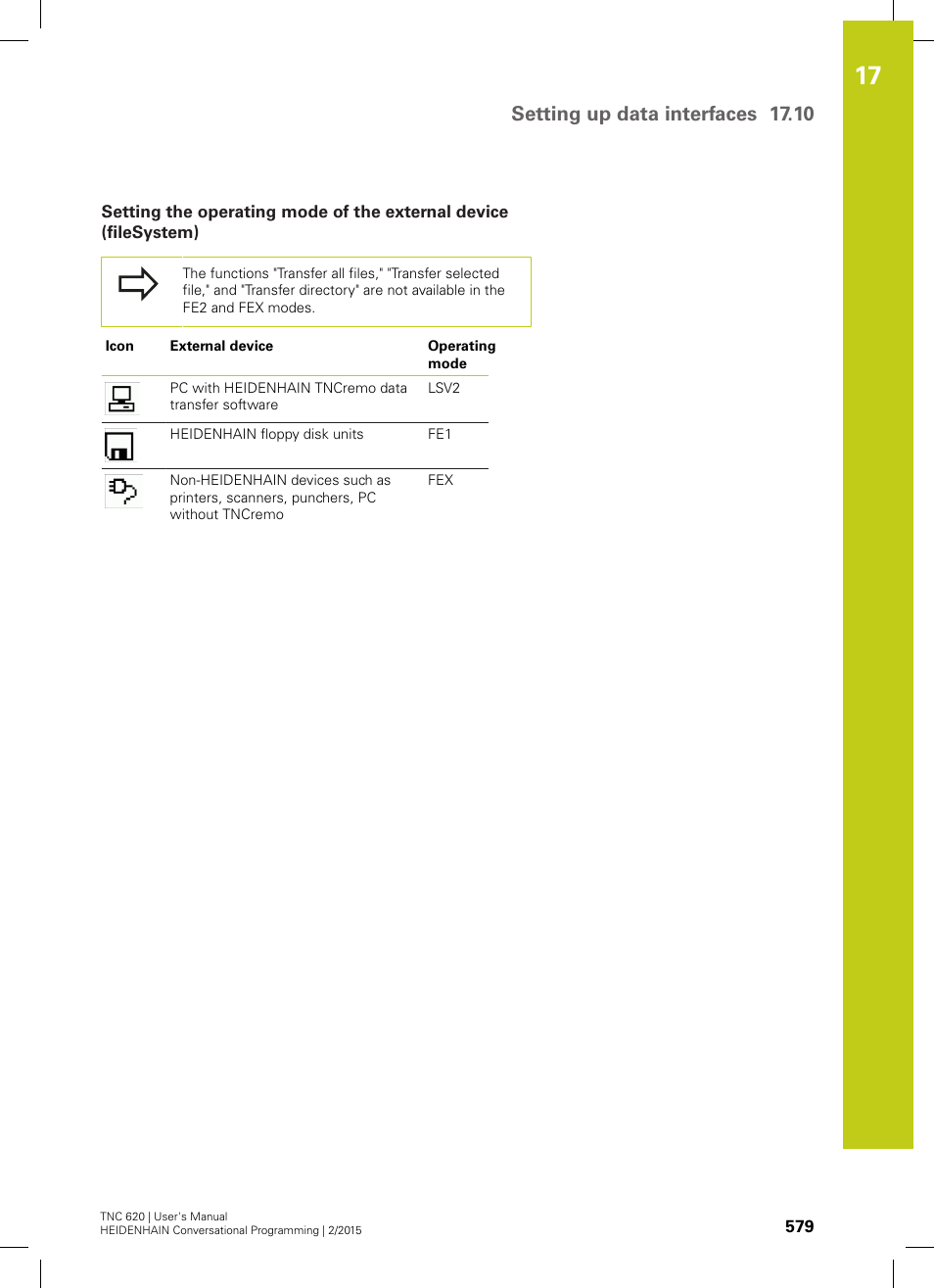 Setting up data interfaces 17.10 | HEIDENHAIN TNC 620 (81760x-02) User Manual | Page 579 / 656