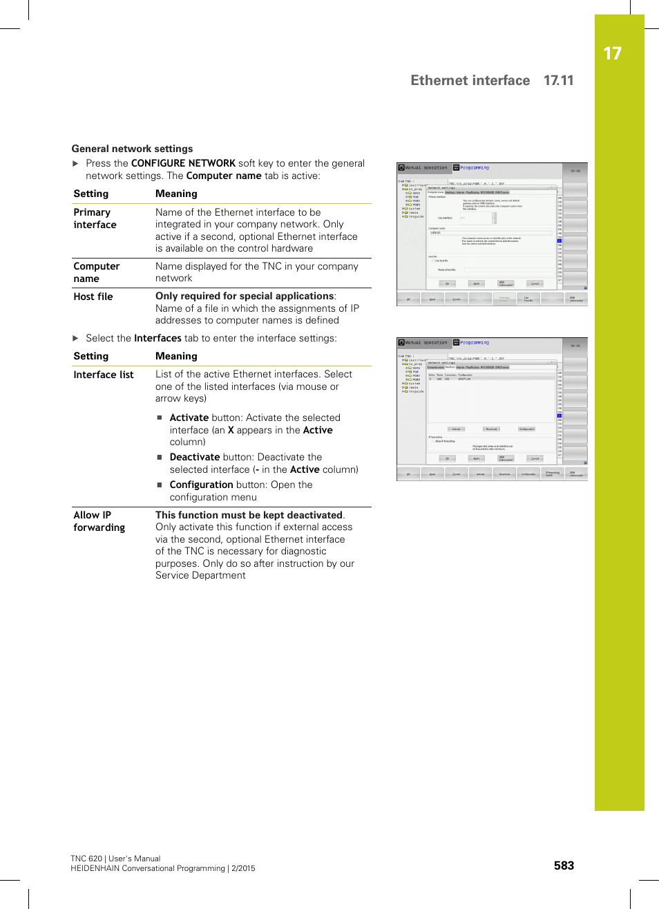 Ethernet interface 17.11 | HEIDENHAIN TNC 620 (81760x-02) User Manual | Page 583 / 656