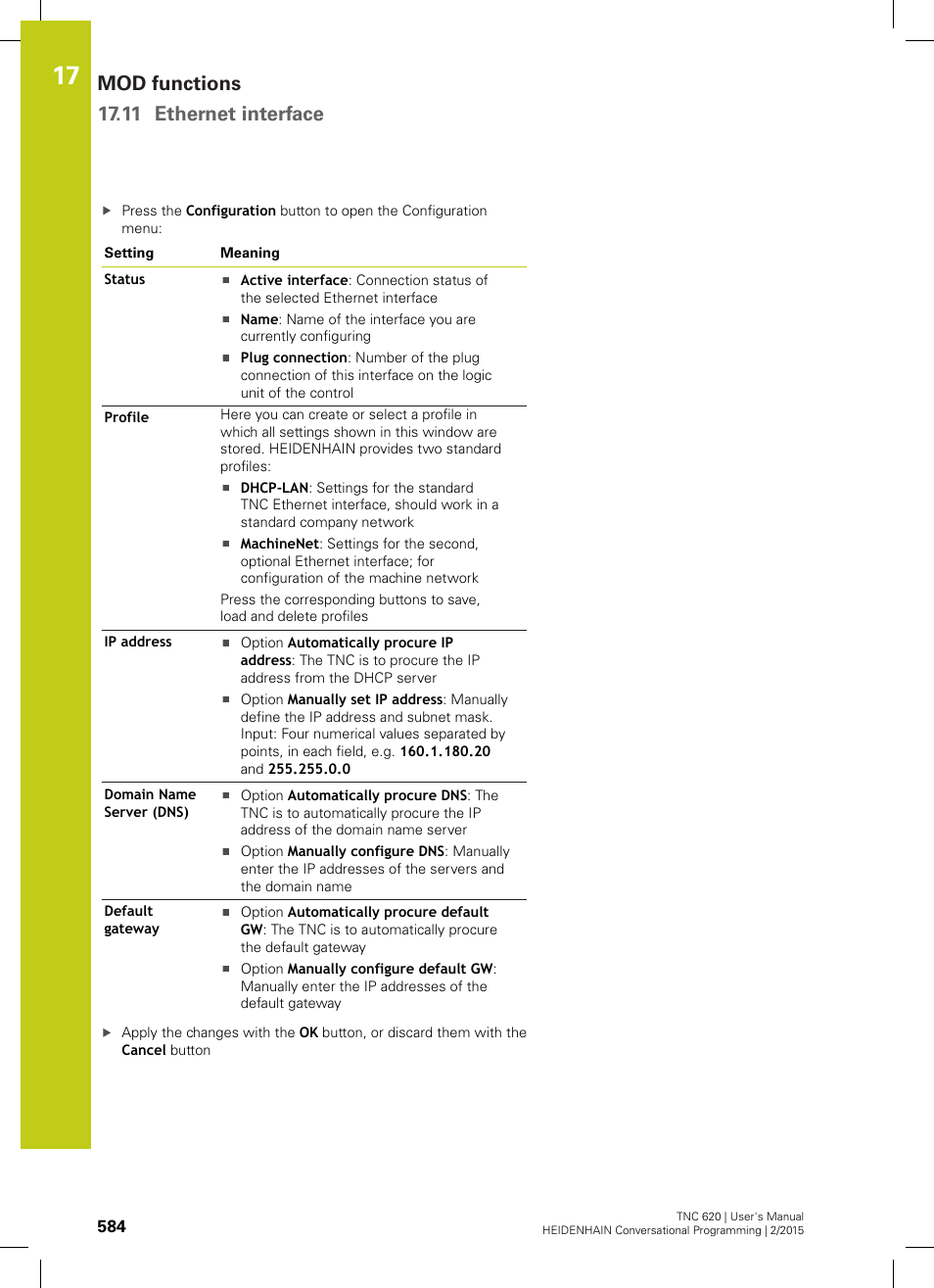 Mod functions 17.11 ethernet interface | HEIDENHAIN TNC 620 (81760x-02) User Manual | Page 584 / 656