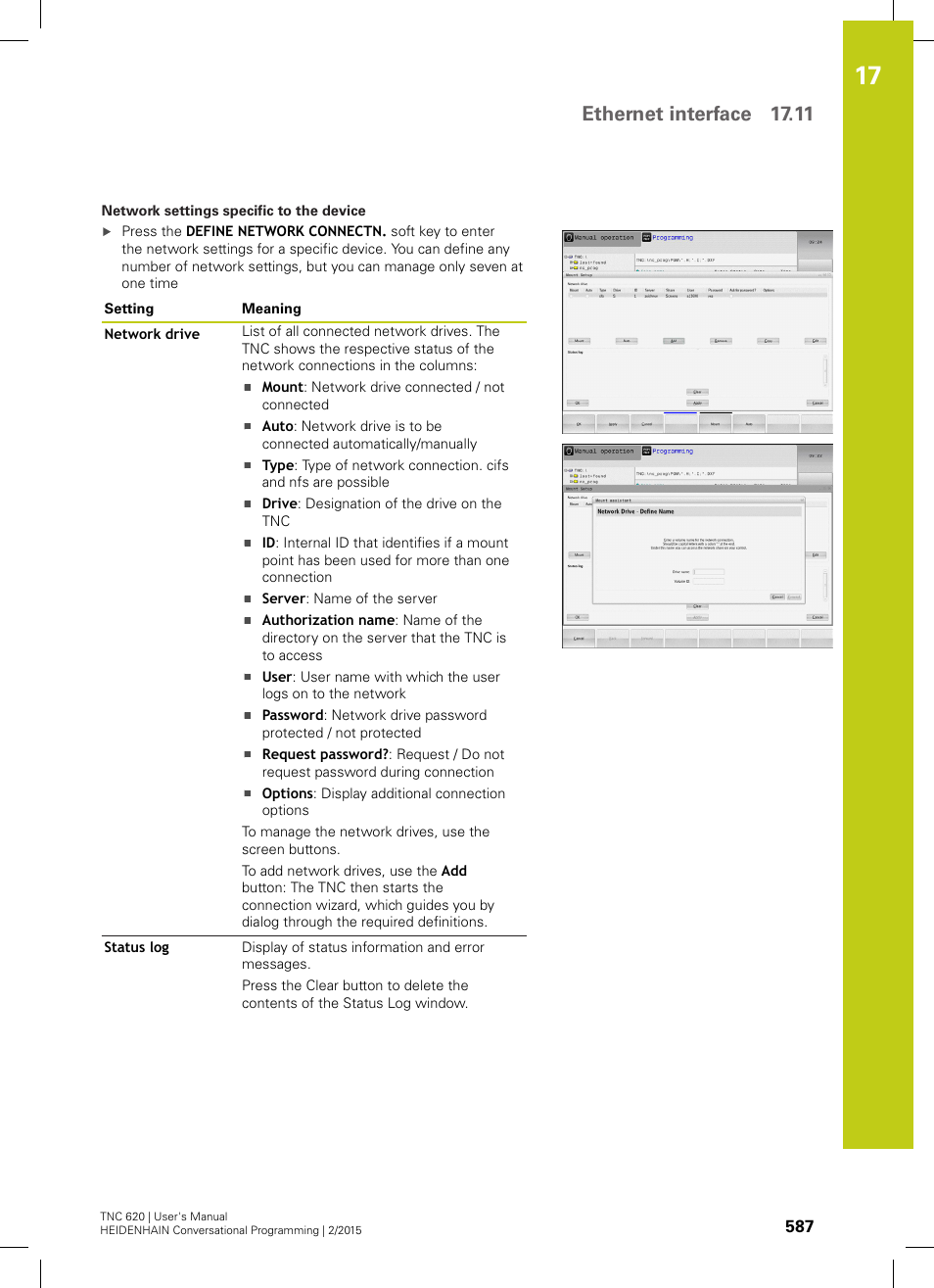 Ethernet interface 17.11 | HEIDENHAIN TNC 620 (81760x-02) User Manual | Page 587 / 656