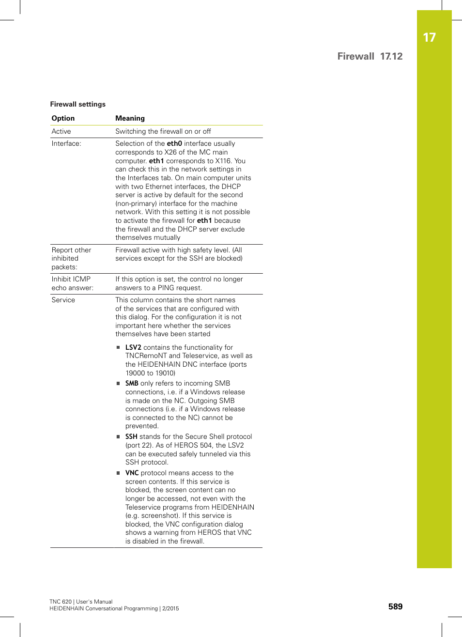 Firewall 17.12 | HEIDENHAIN TNC 620 (81760x-02) User Manual | Page 589 / 656