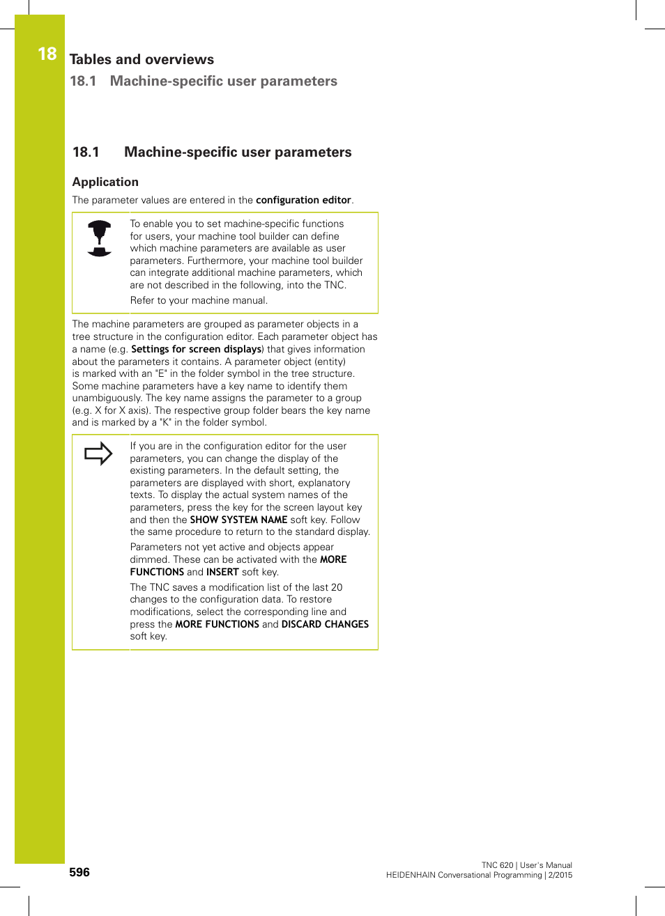 1 machine-specific user parameters, Application, Cle ("machine-specific user | Machine-specific user parameters | HEIDENHAIN TNC 620 (81760x-02) User Manual | Page 596 / 656