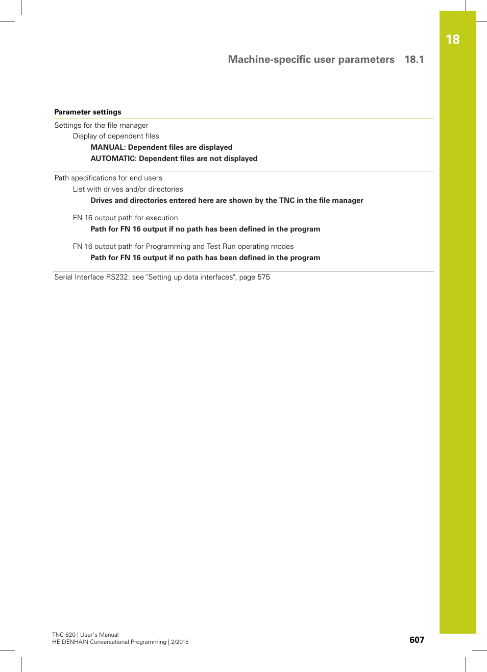 Machine-specific user parameters 18.1 | HEIDENHAIN TNC 620 (81760x-02) User Manual | Page 607 / 656