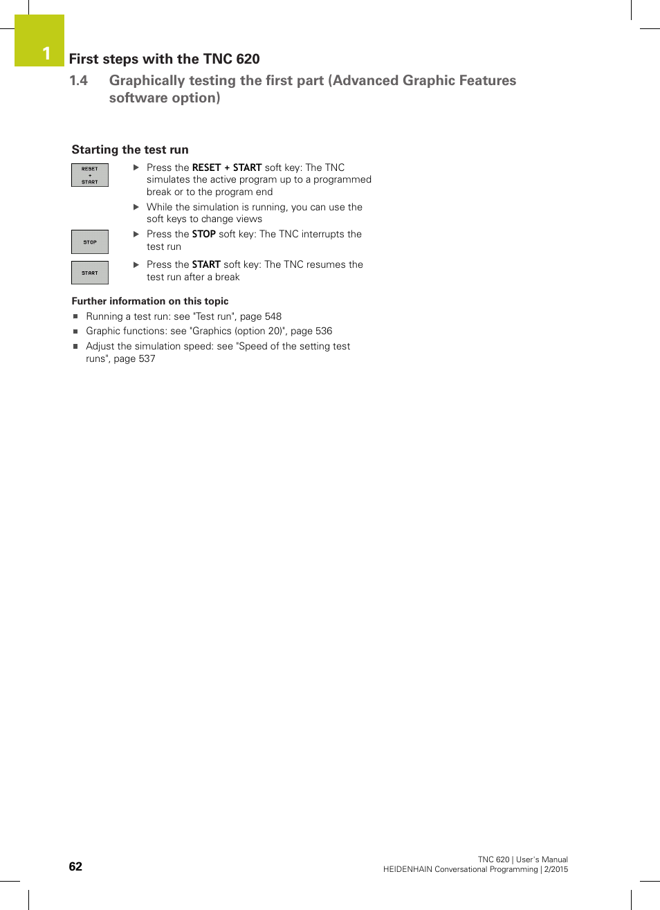 Starting the test run | HEIDENHAIN TNC 620 (81760x-02) User Manual | Page 62 / 656