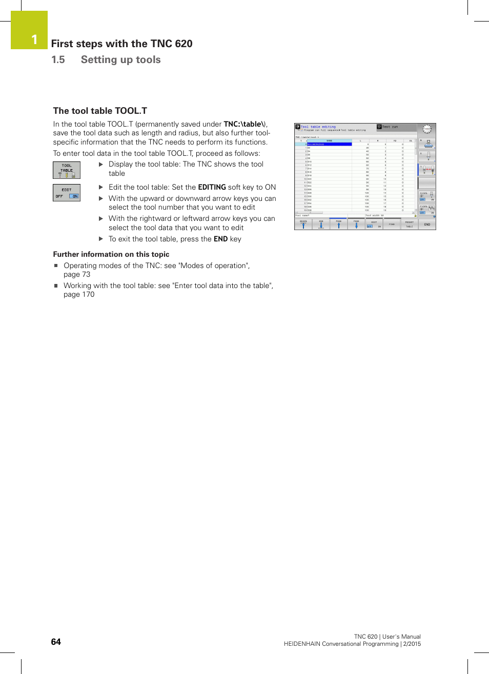 The tool table tool.t | HEIDENHAIN TNC 620 (81760x-02) User Manual | Page 64 / 656