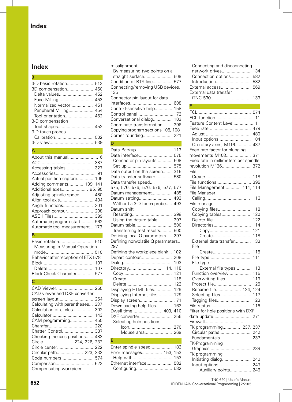 Index | HEIDENHAIN TNC 620 (81760x-02) User Manual | Page 652 / 656