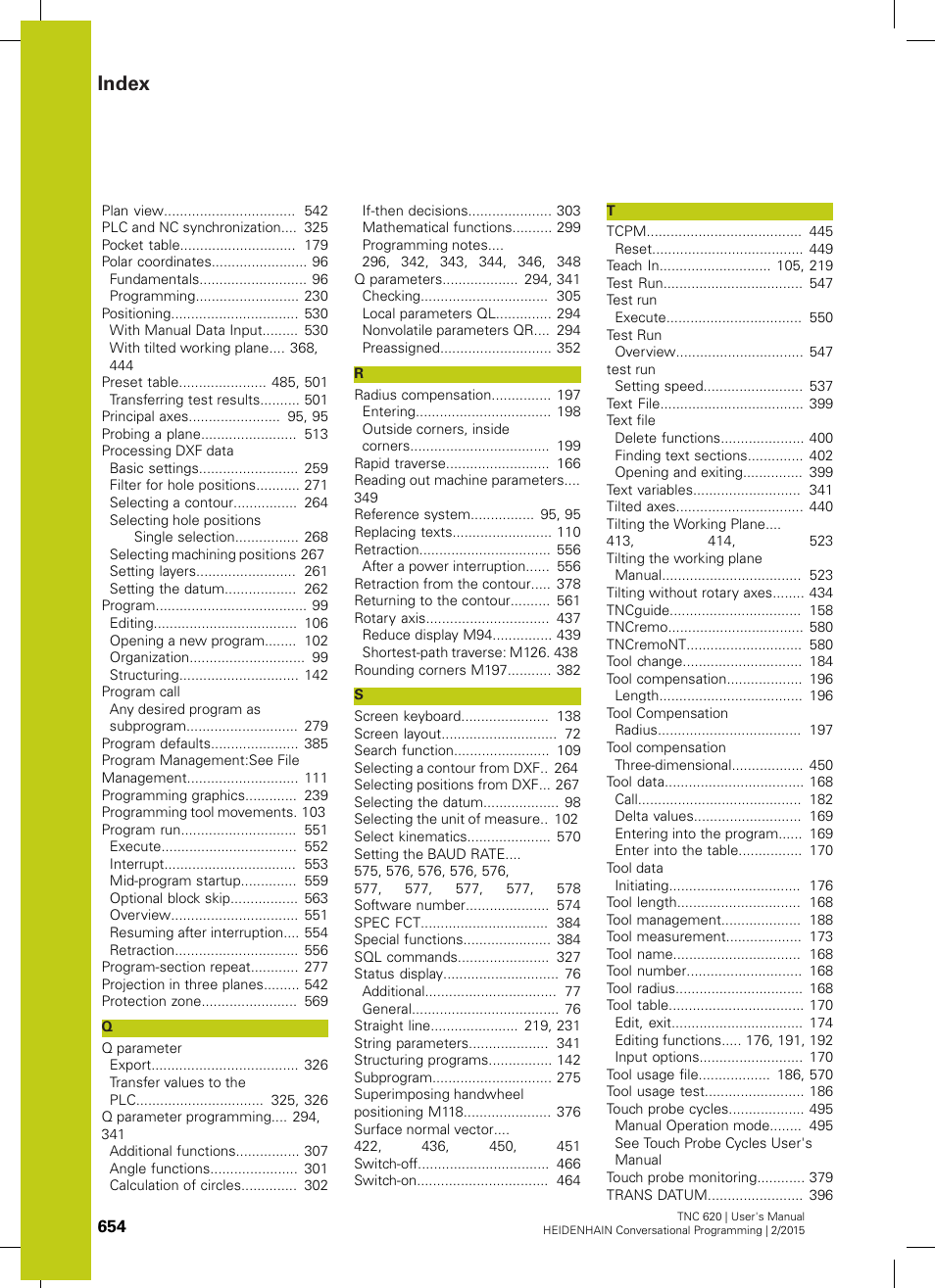 Index | HEIDENHAIN TNC 620 (81760x-02) User Manual | Page 654 / 656