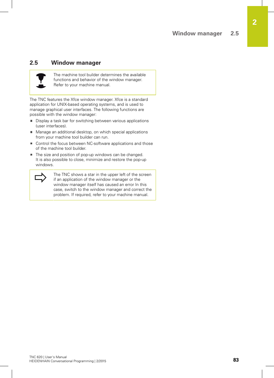 5 window manager, Window manager, Window manager 2.5 | HEIDENHAIN TNC 620 (81760x-02) User Manual | Page 83 / 656