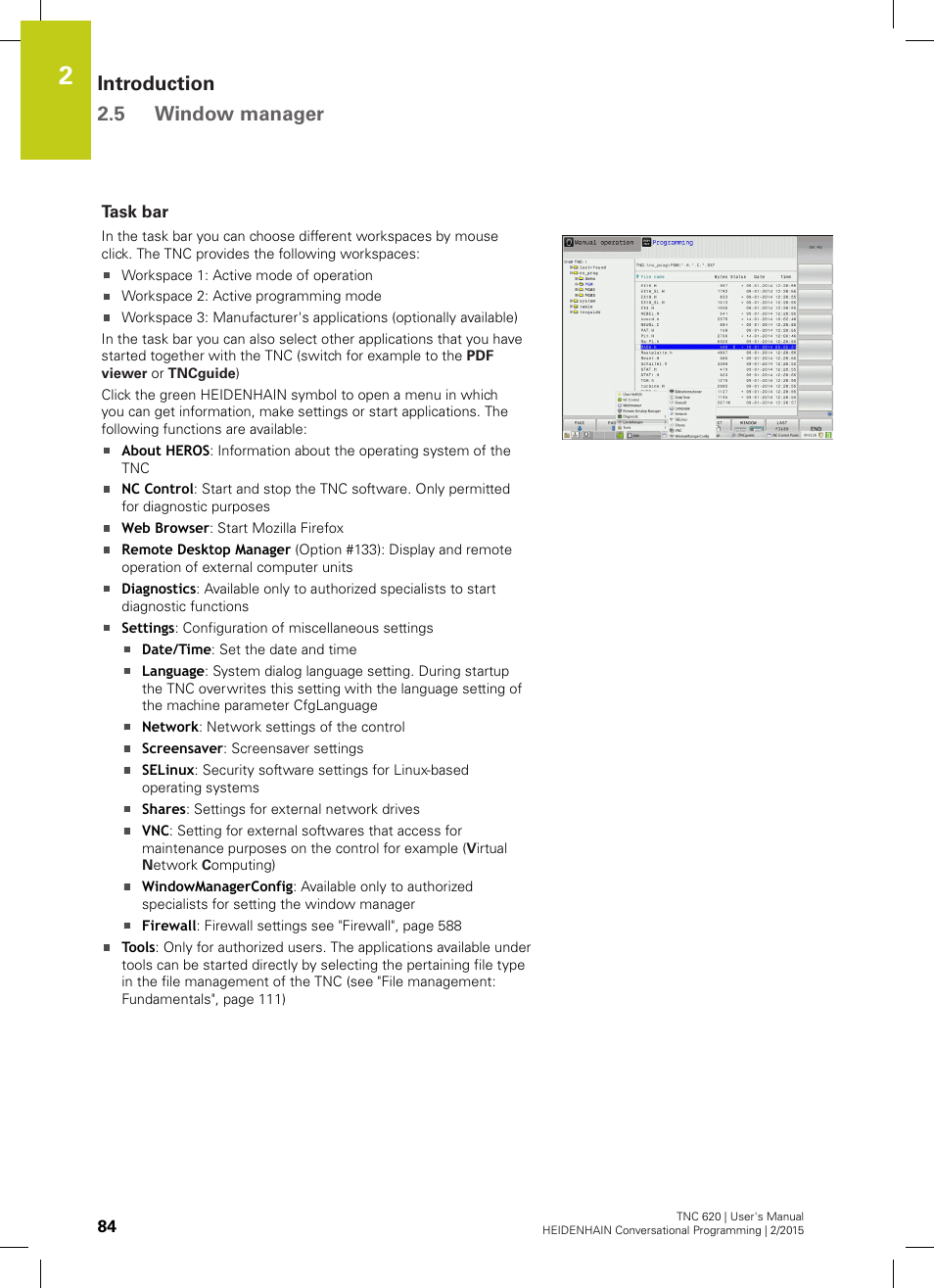 Task bar, Introduction 2.5 window manager | HEIDENHAIN TNC 620 (81760x-02) User Manual | Page 84 / 656