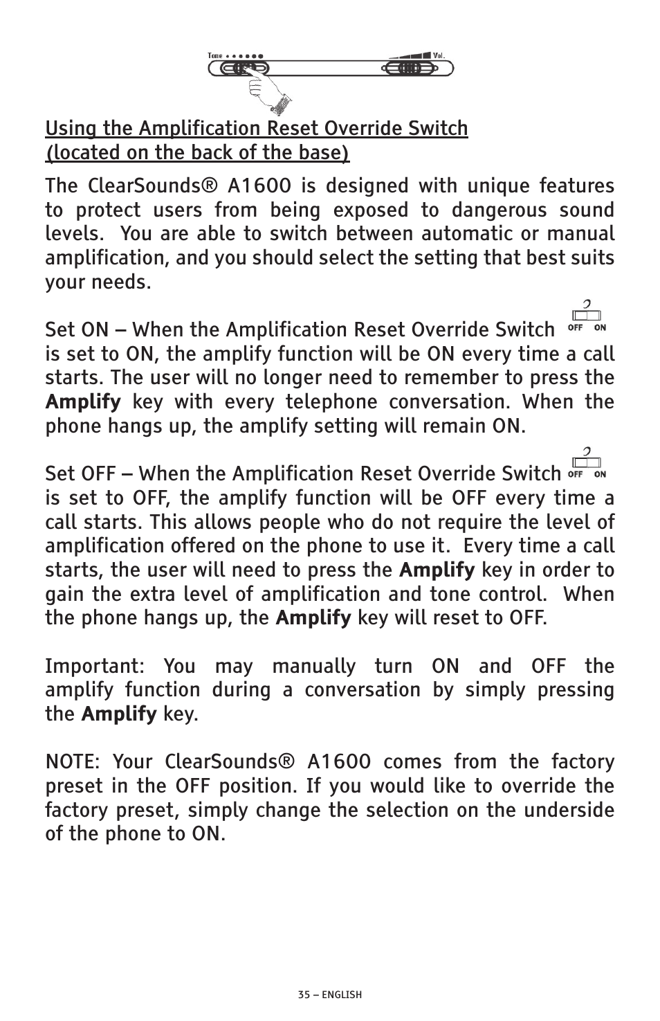 ClearSounds PHONE A1600 User Manual | Page 35 / 96