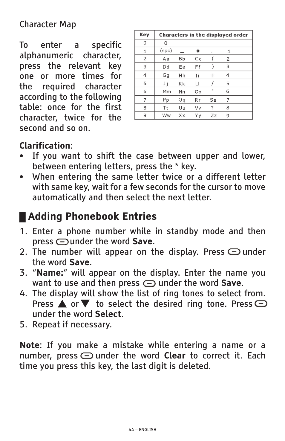 Adding phonebook entries | ClearSounds PHONE A1600 User Manual | Page 44 / 96