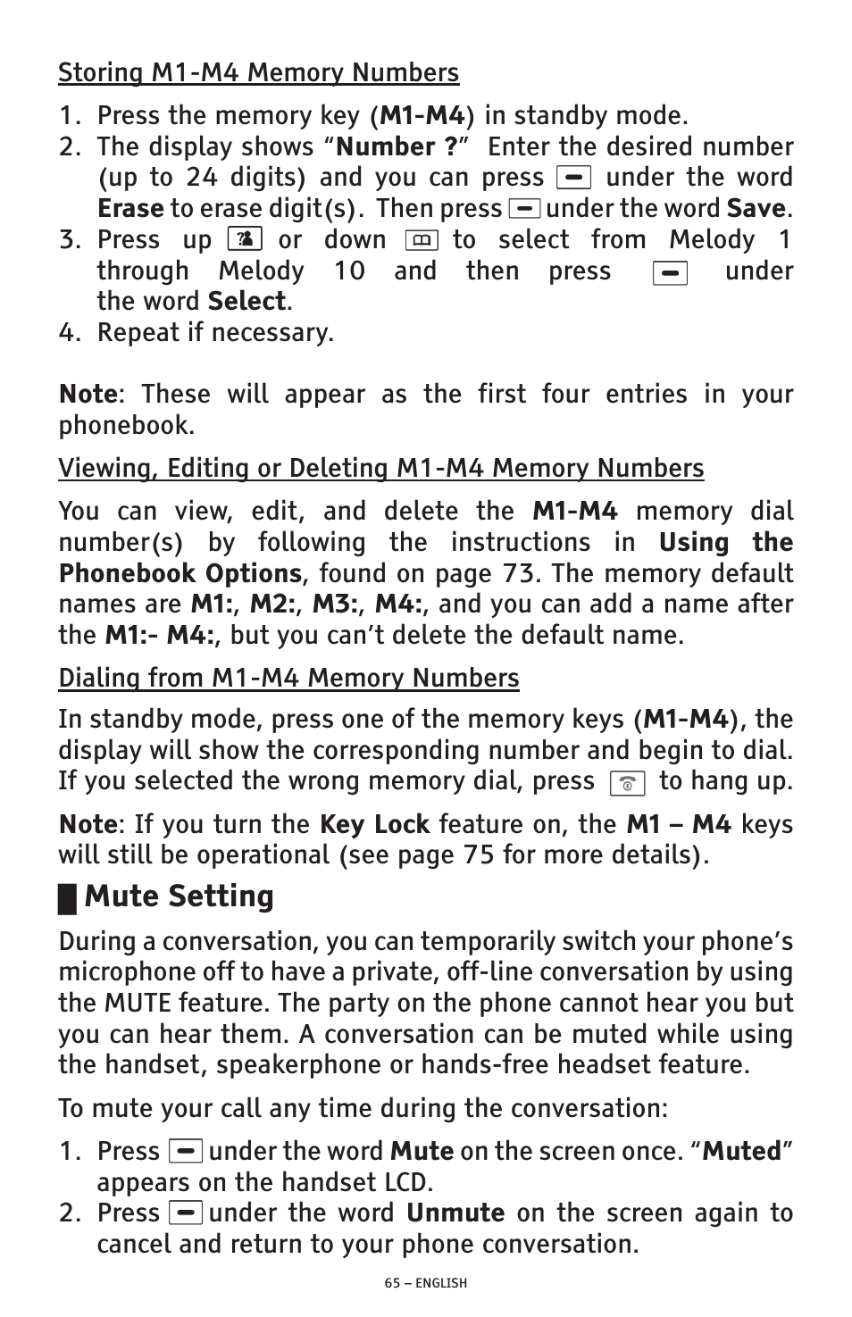 Mute setting | ClearSounds PHONE A1600 User Manual | Page 65 / 96