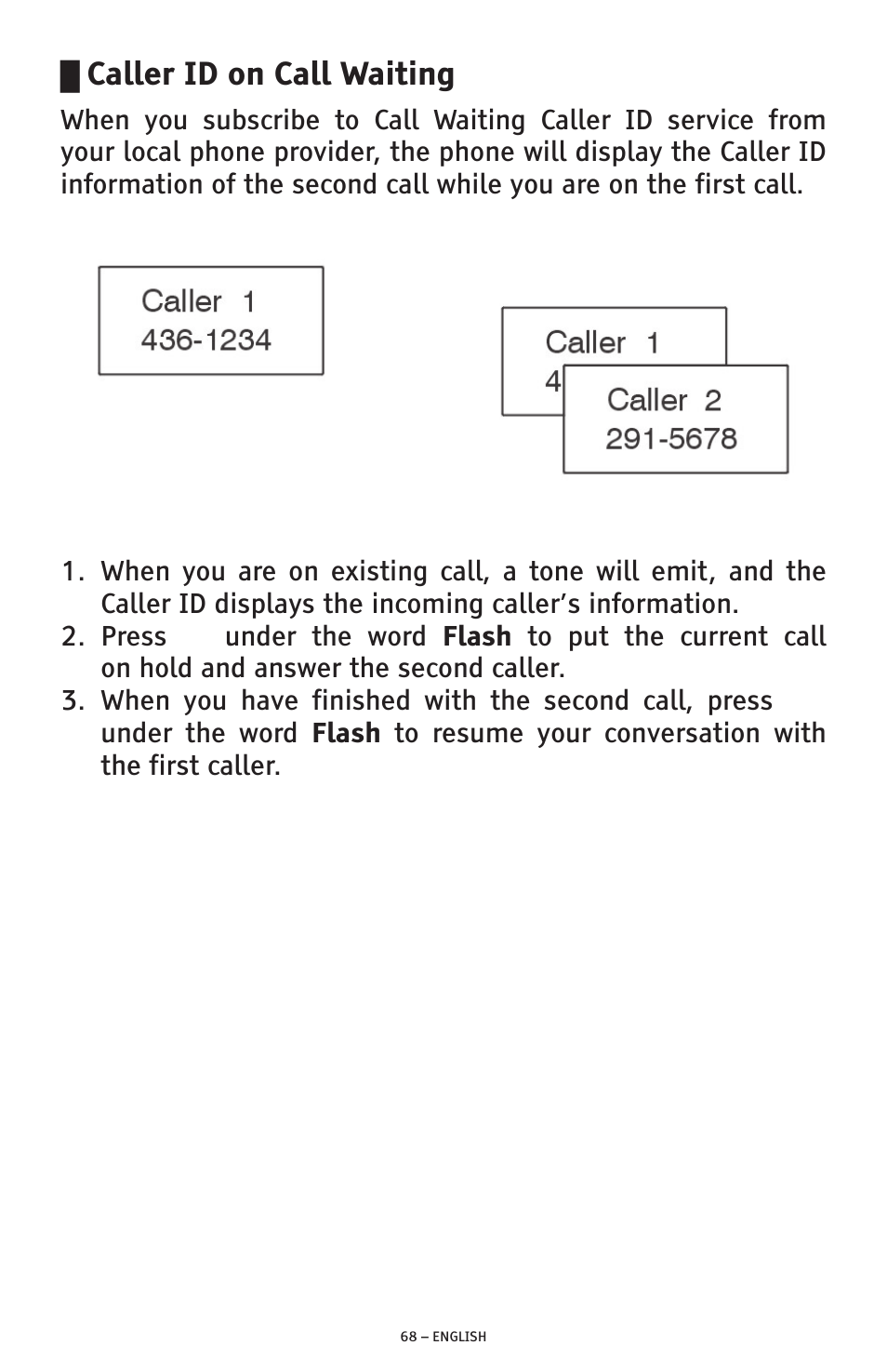 Caller id on call waiting | ClearSounds PHONE A1600 User Manual | Page 68 / 96