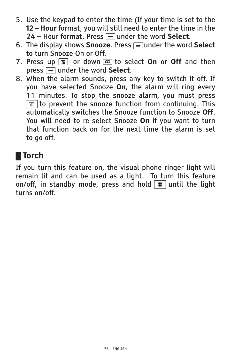 Torch | ClearSounds PHONE A1600 User Manual | Page 76 / 96