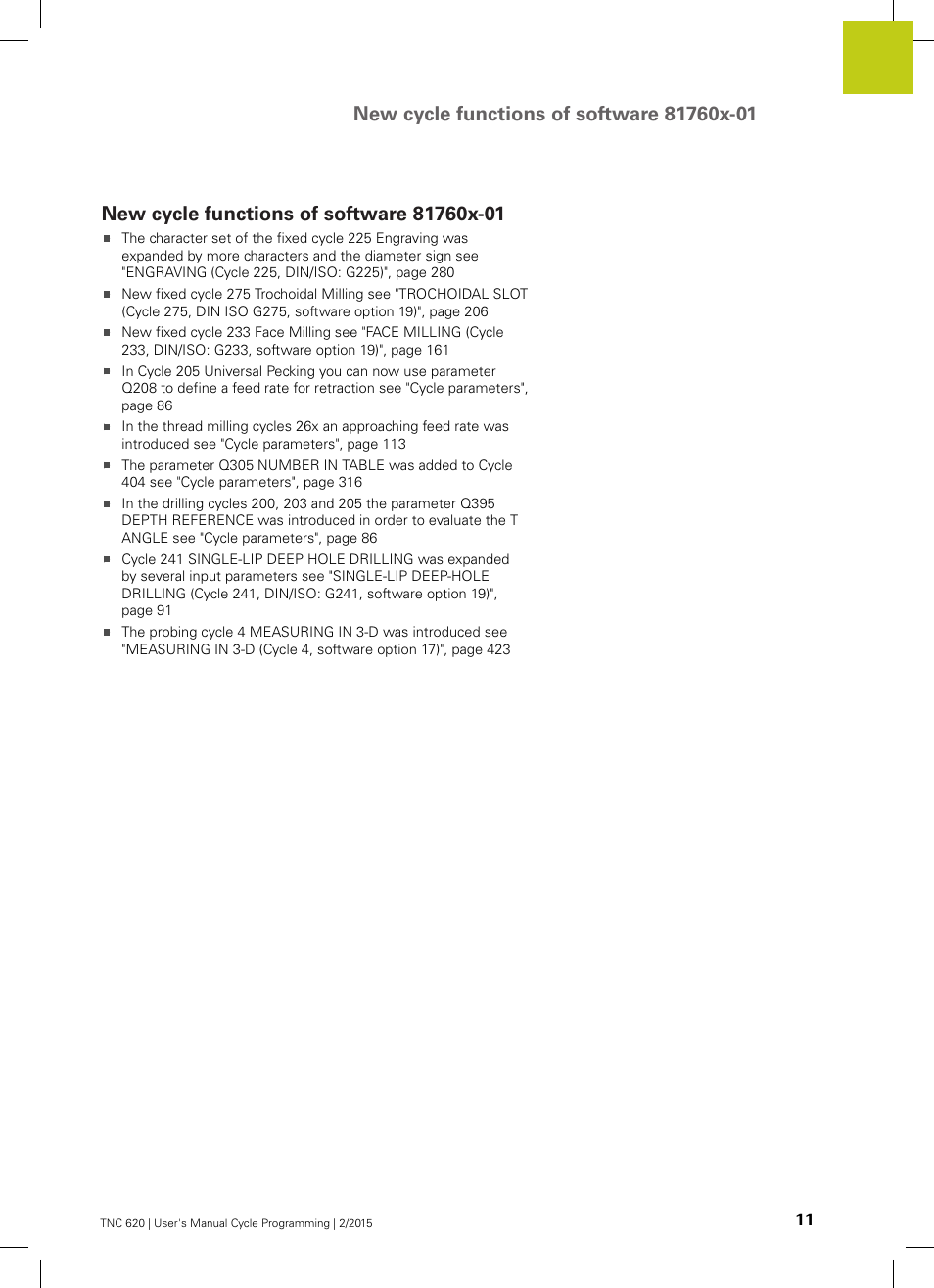 New cycle functions of software 81760x-01 | HEIDENHAIN TNC 620 (81760x-02) Cycle programming User Manual | Page 11 / 490