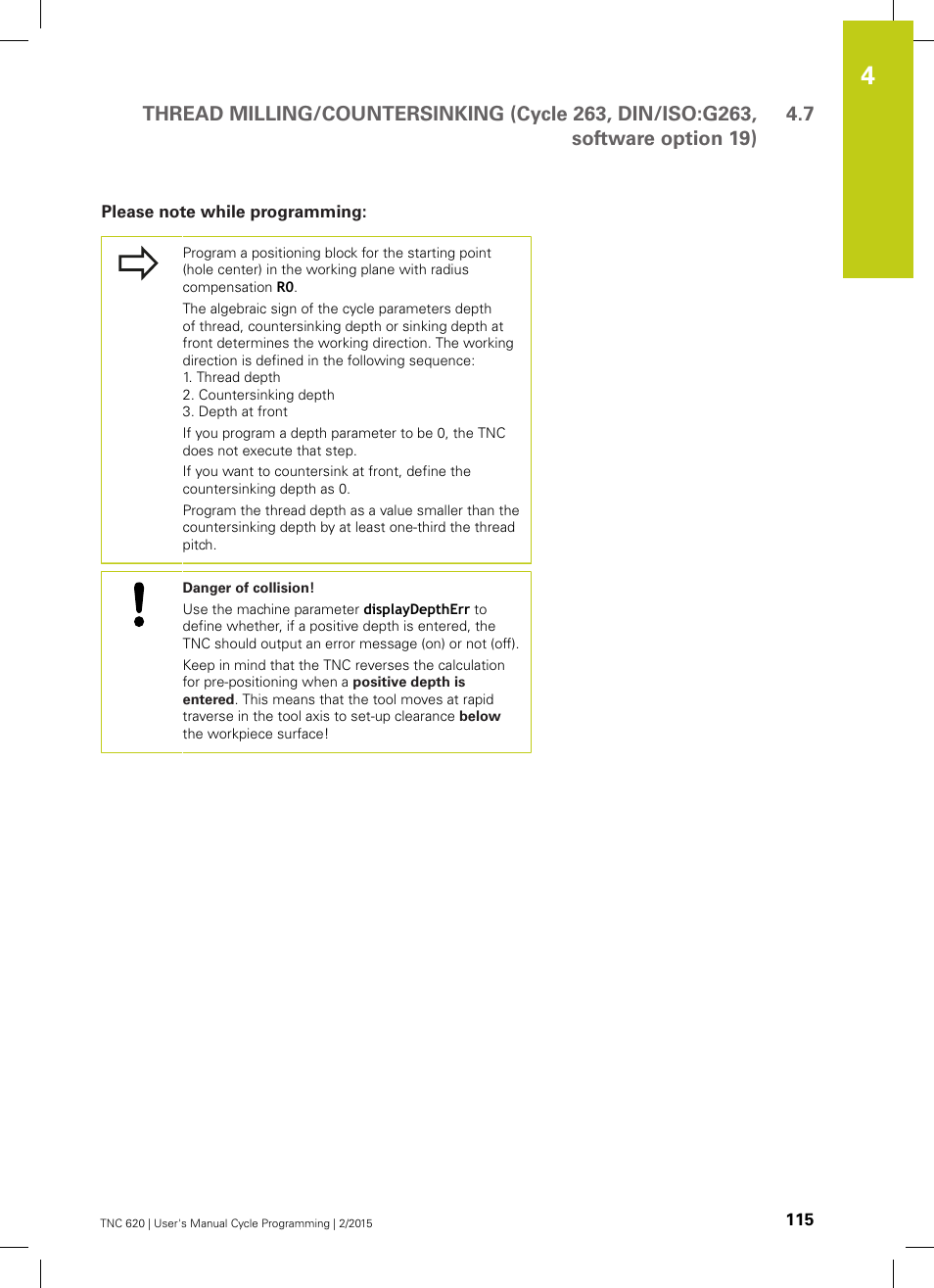 Please note while programming | HEIDENHAIN TNC 620 (81760x-02) Cycle programming User Manual | Page 115 / 490