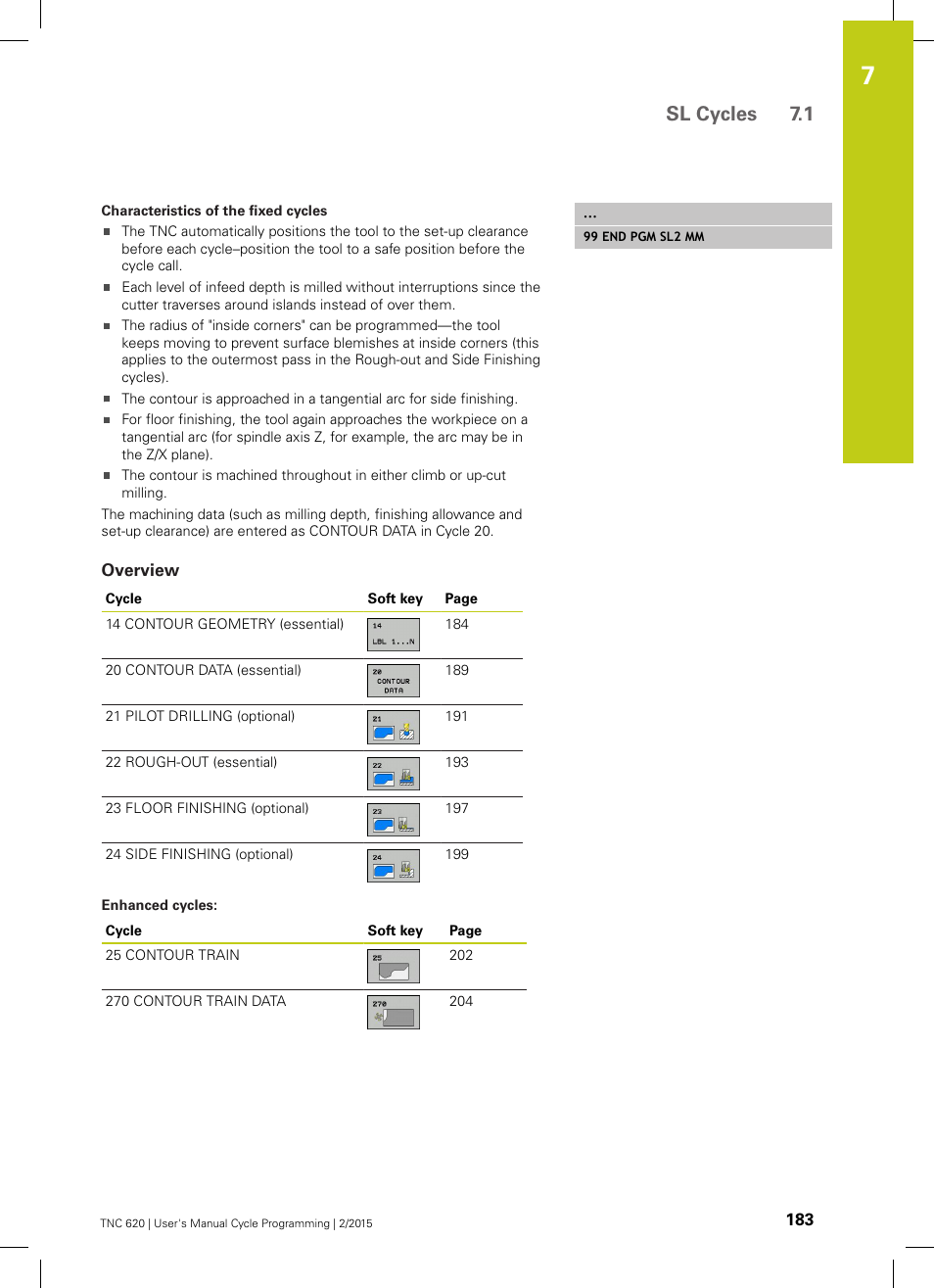 Overview, Sl cycles 7.1 | HEIDENHAIN TNC 620 (81760x-02) Cycle programming User Manual | Page 183 / 490