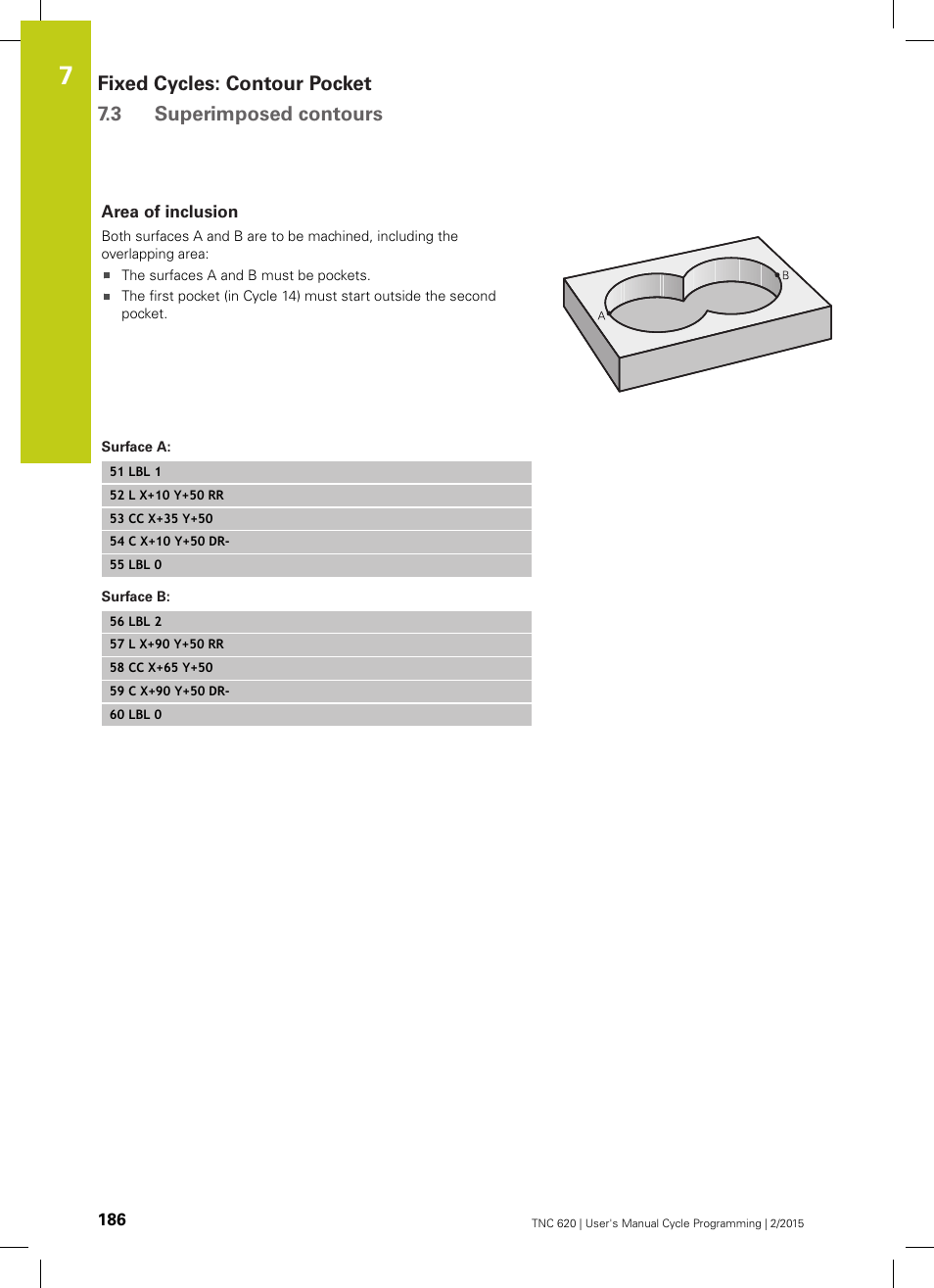 Area of inclusion, Surface a, Surface b | HEIDENHAIN TNC 620 (81760x-02) Cycle programming User Manual | Page 186 / 490